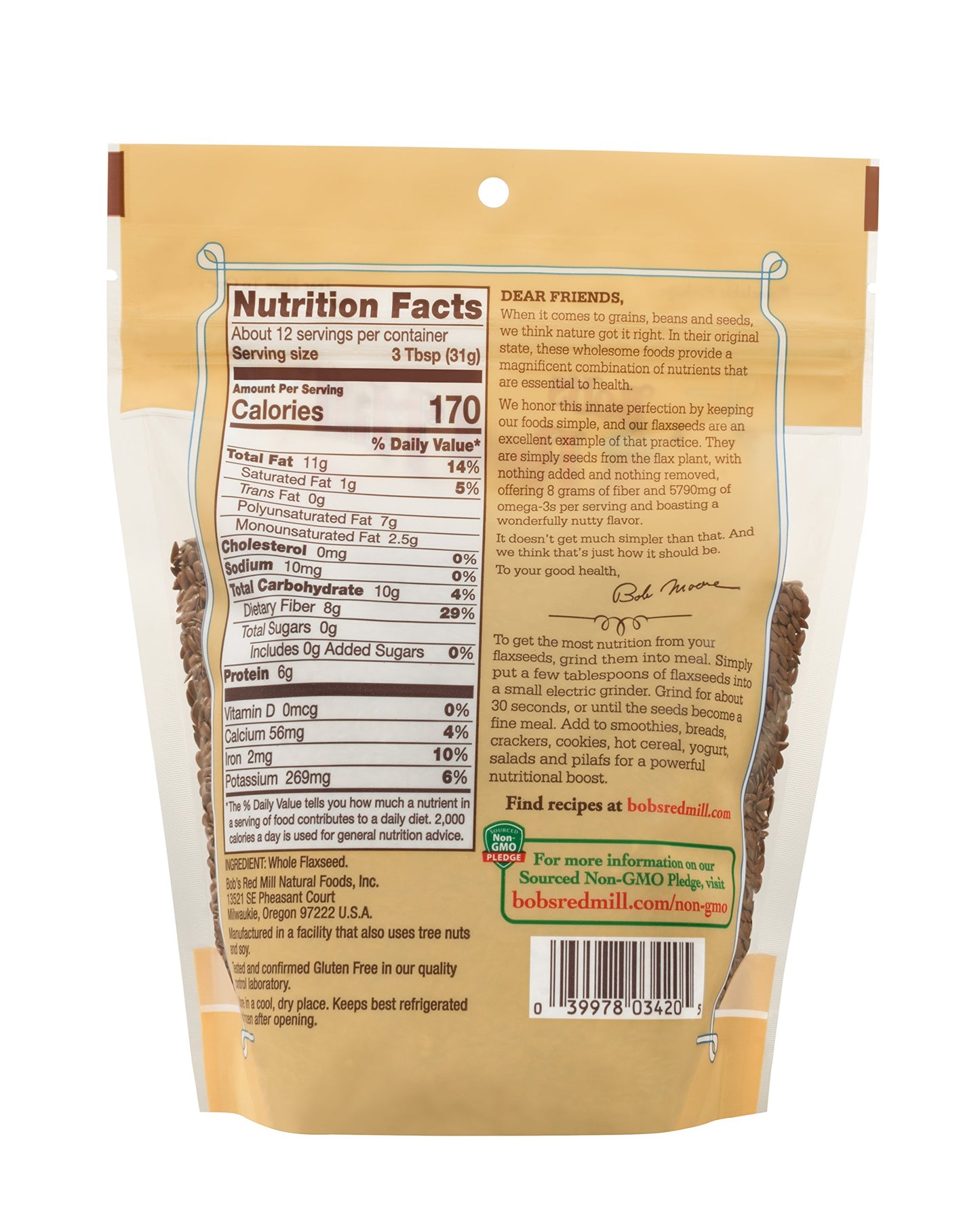 BOB'S RED MILL, Flaxseeds, Gluten Free, Pack of 6, Size 13 OZ, (Gluten Free Kosher)6