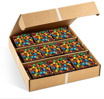 Brownies Gift Basket | Chocolate Brownies Individually Wrapped [9 Count] Topped With Rainbow Candy Chips | Birthday Snacks | Foo
