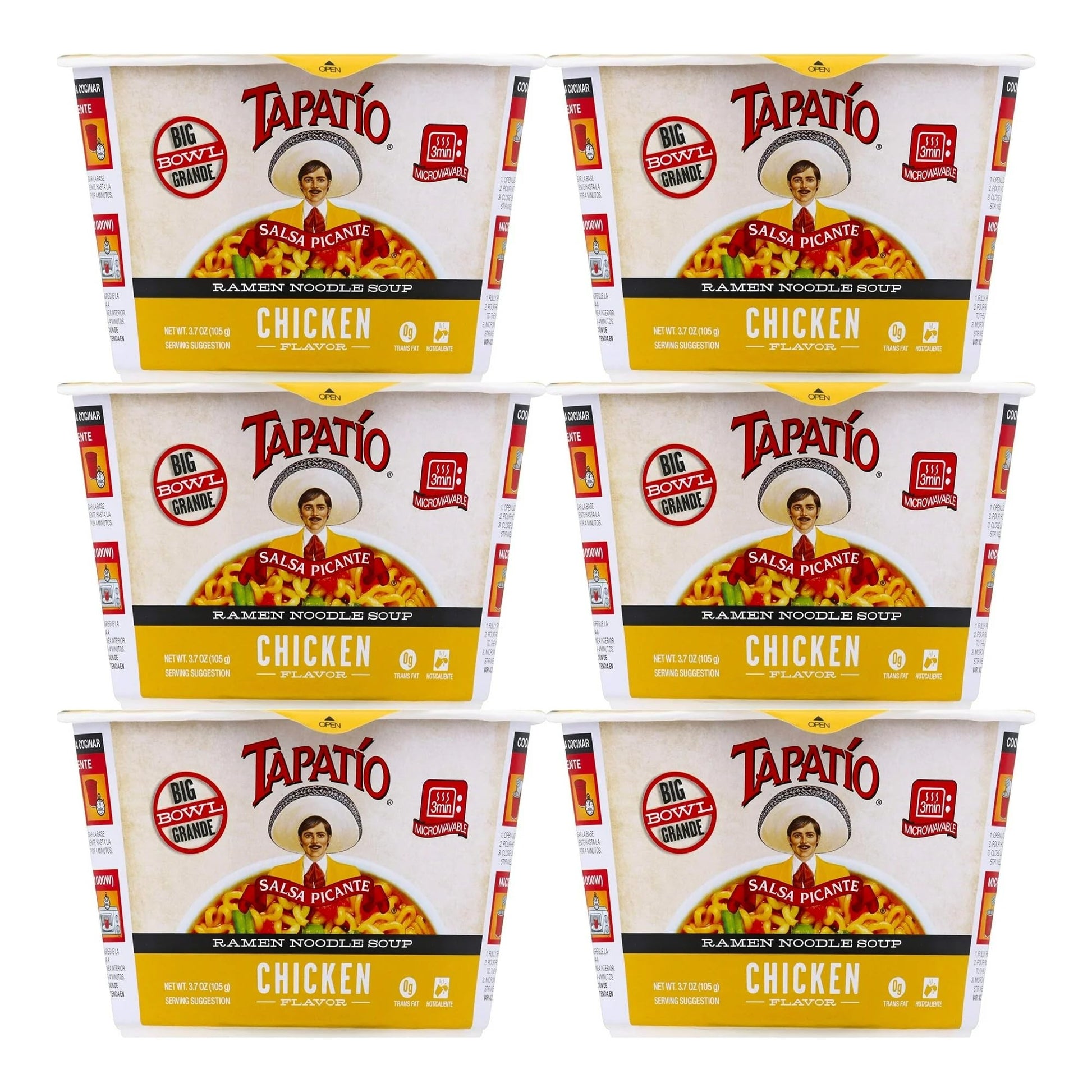 Tapatio Ramen Noodle Bowl 105g, Chicken Flavor (Bulk Case of 6)
