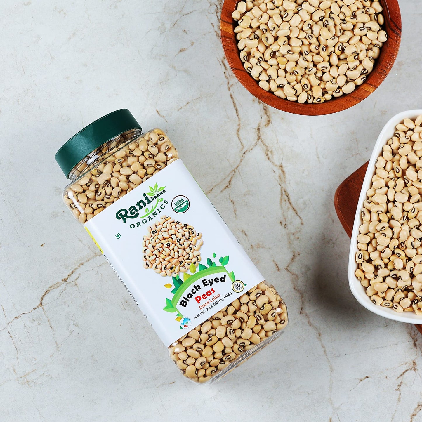 Rani Organic Black Eyed Peas (Dried Lobia) 32Oz (2Lbs) 908G Pet Jar ~ All Natural | Vegan | Gluten Friendly | Non-Gmo | Indian O