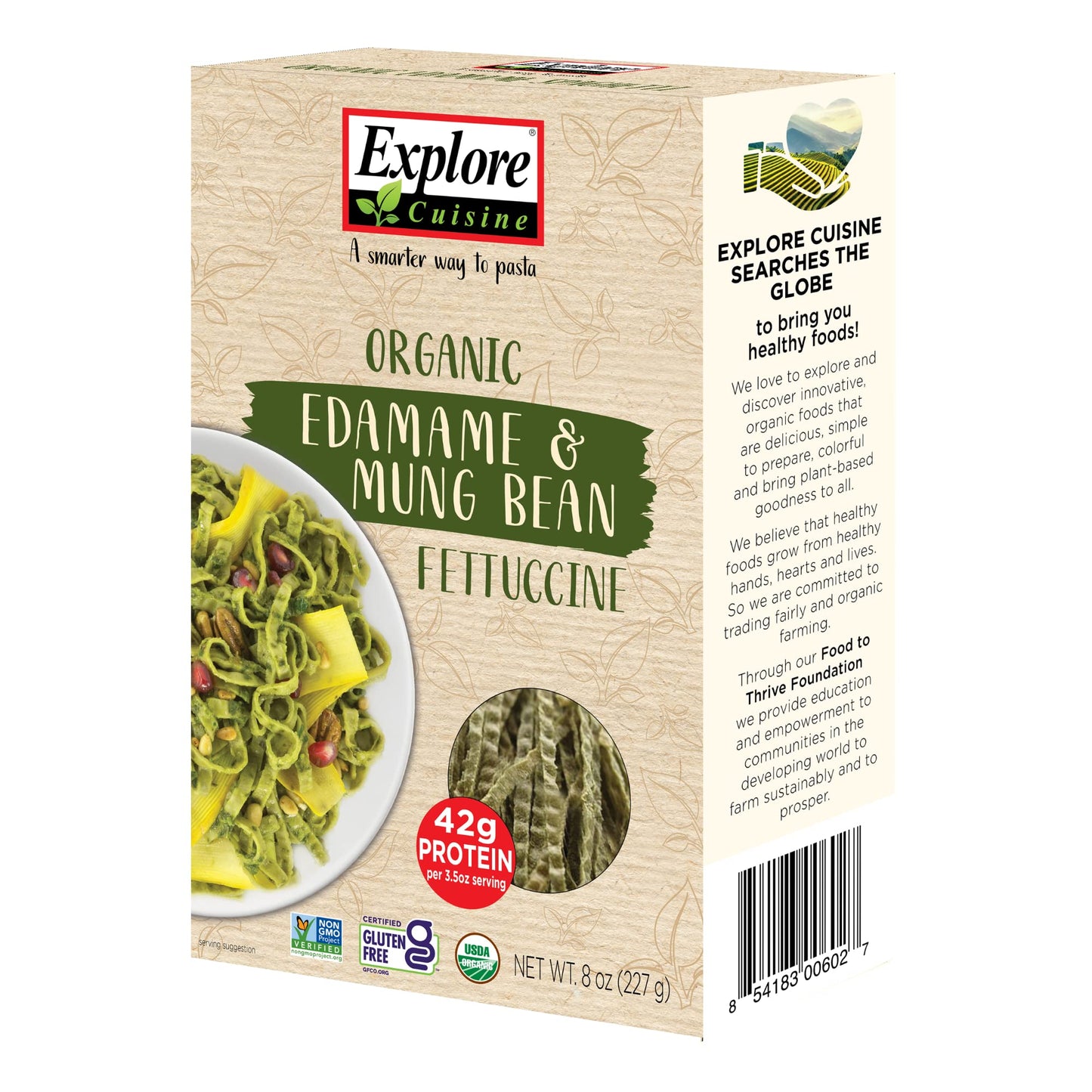 Explore cuisine Organic Edamame & Mung Bean Fettuccine - 8 oz - Easy-to-Make Pasta - High in Plant-Based Protein - Non-gMO glute