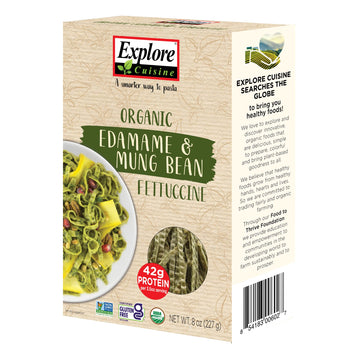 Explore cuisine Organic Edamame & Mung Bean Fettuccine - 8 oz - Easy-to-Make Pasta - High in Plant-Based Protein - Non-gMO glute