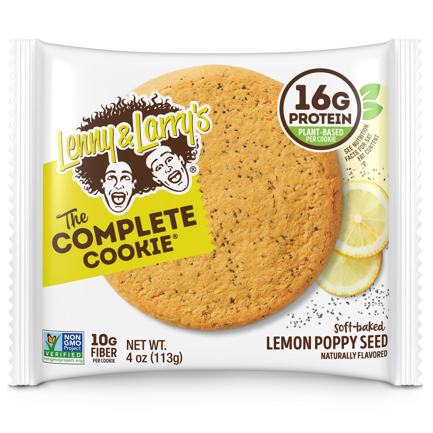 Lenny & Larry's The Complete Cookie, Lemon Poppy Seed, Soft Baked, 16g Plant Protein, Vegan, Non-GMO, 4 Ounce Cookie (Pack of 12