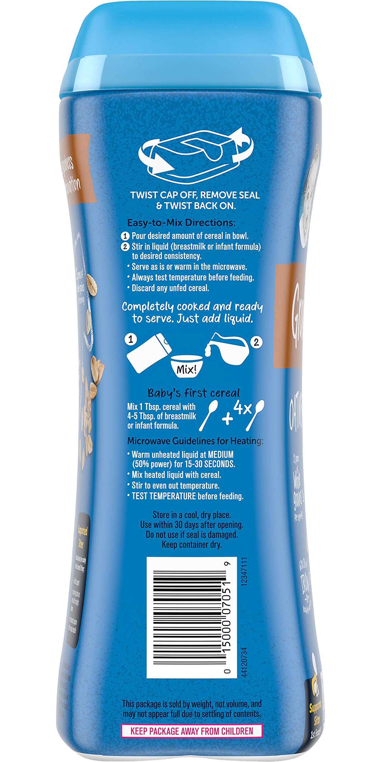 Gerber Cereal For Baby 1St Foods Grain & Grow Oatmeal Cereal, Made With Whole Grains & Essential Nutrients, Non-Gmo, For Support