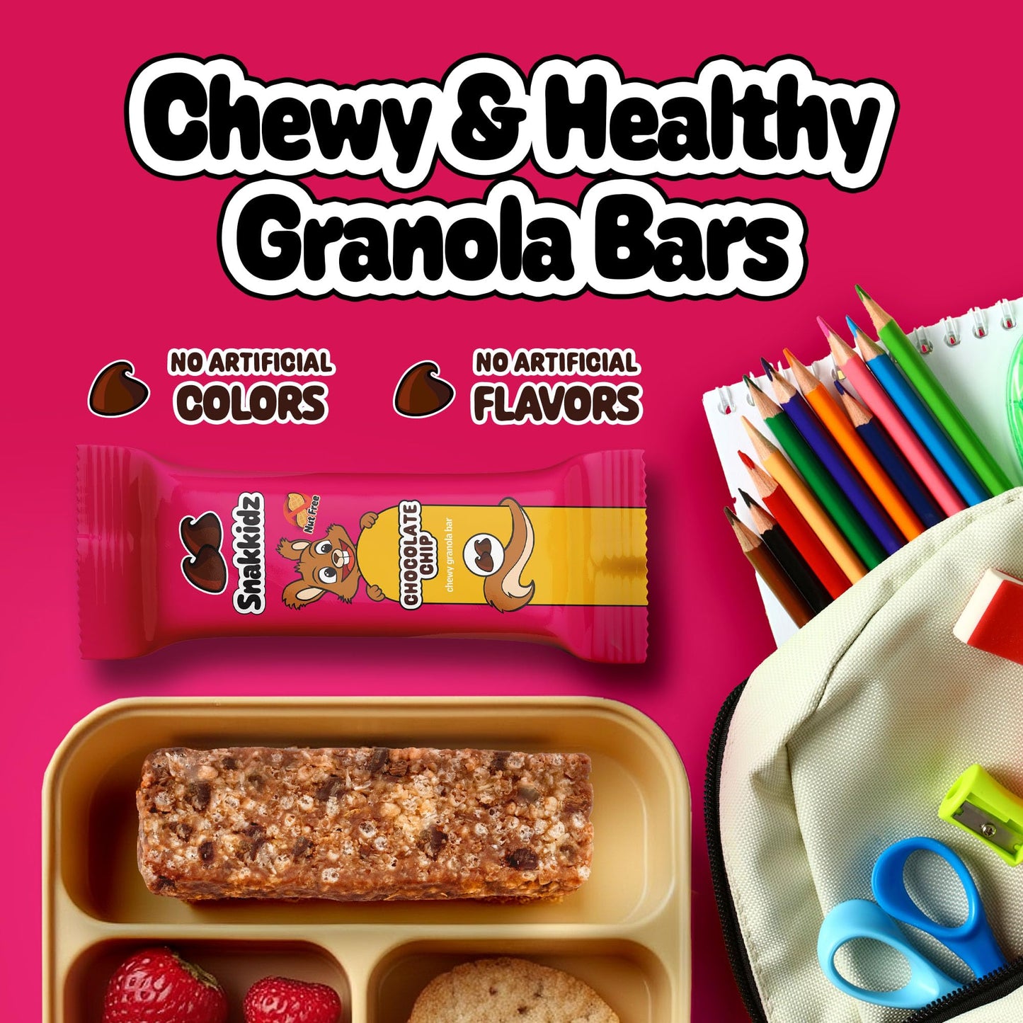 Snakkidz Organic Chewy Granola Bars, Allergen Free, Low Sugar, 15 Bars, Chocolate Chip