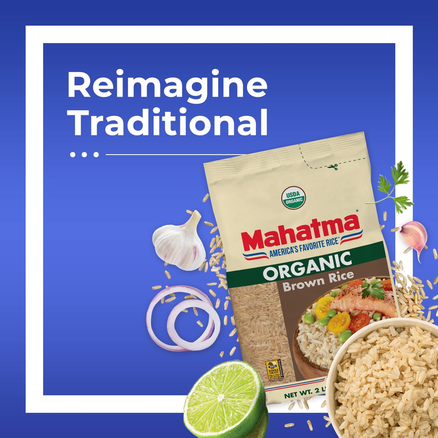 Mahatma Organic Brown Rice, 2-Pound Bag of Rice, Microwave Rice in 20 Minutes or Cook on Stovetop in 1 Hour (Pack of 5)