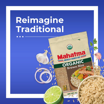 Mahatma Organic Brown Rice, 2-Pound Bag of Rice, Microwave Rice in 20 Minutes or Cook on Stovetop in 1 Hour (Pack of 5)
