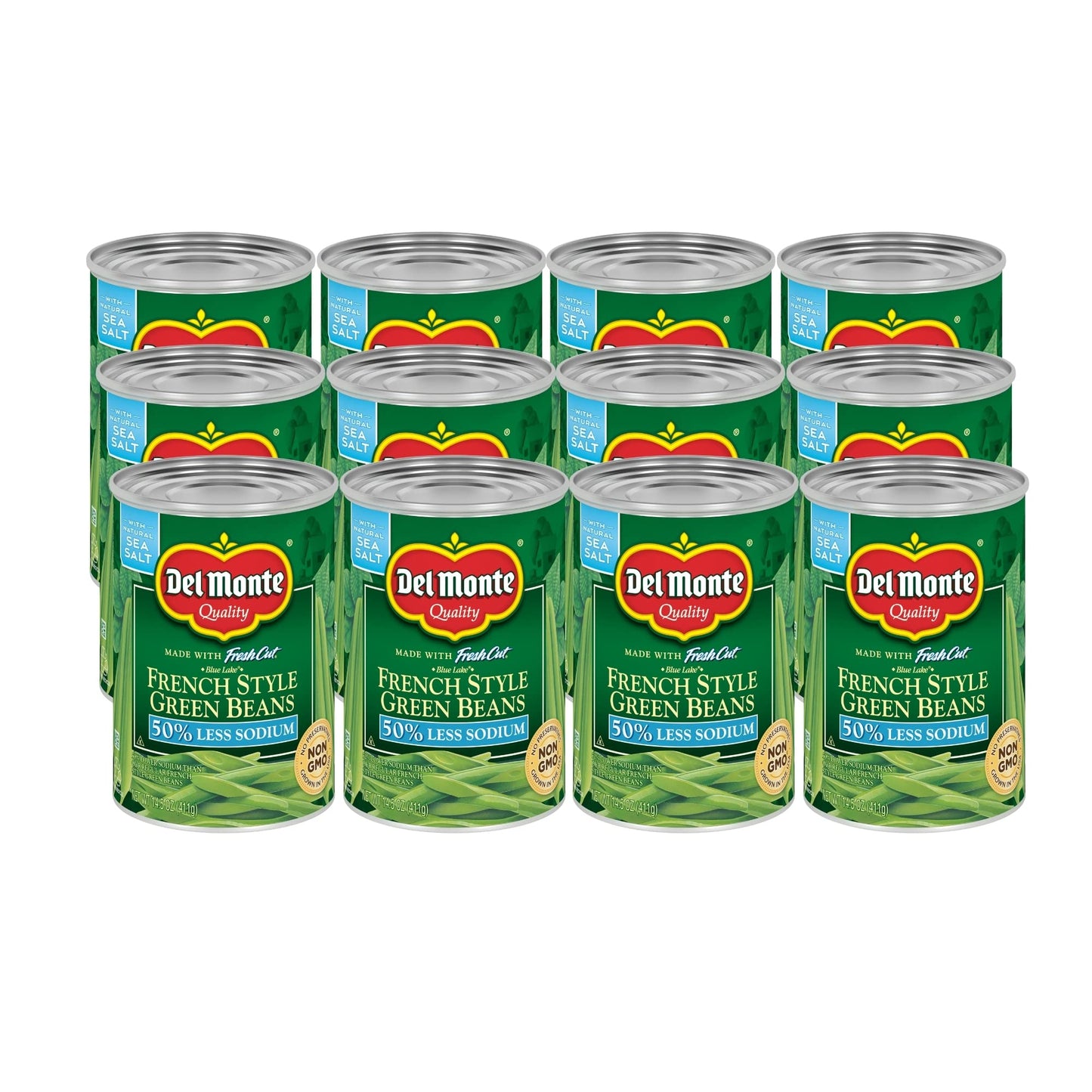 Del Monte Canned Fresh Cut French Style Green Beans with 50% Less Sodium  14.5 Ounce (Pack of 12)