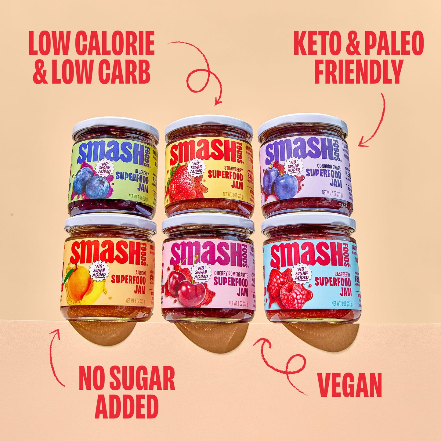 Smash Foods Jam Try Them All Variety Pack| Low-Calorie, No Sugar Added Keto Jam with Upcycled Fruit & Chia Seeds | Vegan, Paleo