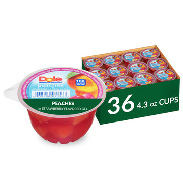 Dole Fruit Bowls Peaches in Strawberry Flavored Gel Snacks, 4.3oz 36 Total Cups, Gluten & Dairy Free, Bulk Lunch Snacks for Kids