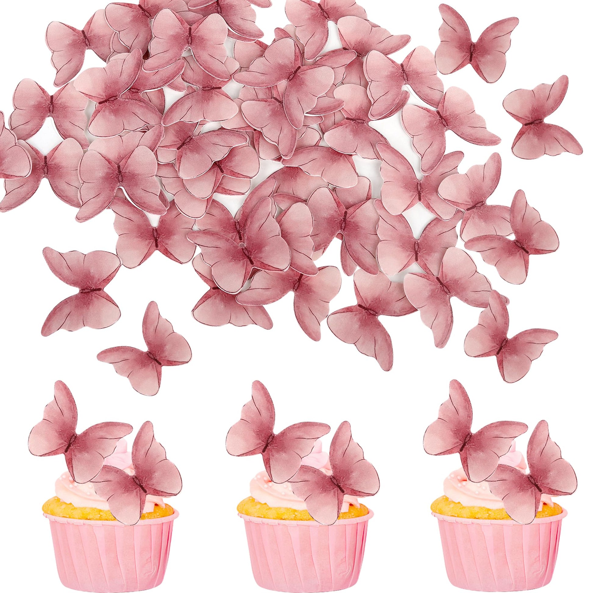 48PCS Edible Cupcake Toppers - Wafer Paper Edible Butterfly Cake Decorations for Butterfly Theme Baby Shower Birthday Wedding Pa