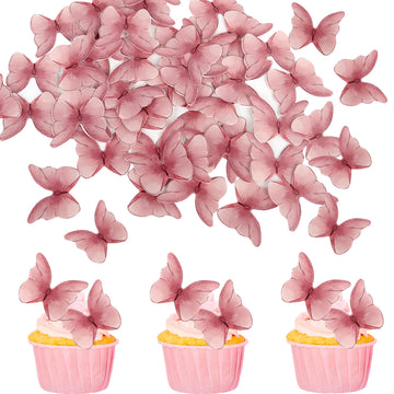 48PCS Edible Cupcake Toppers - Wafer Paper Edible Butterfly Cake Decorations for Butterfly Theme Baby Shower Birthday Wedding Pa