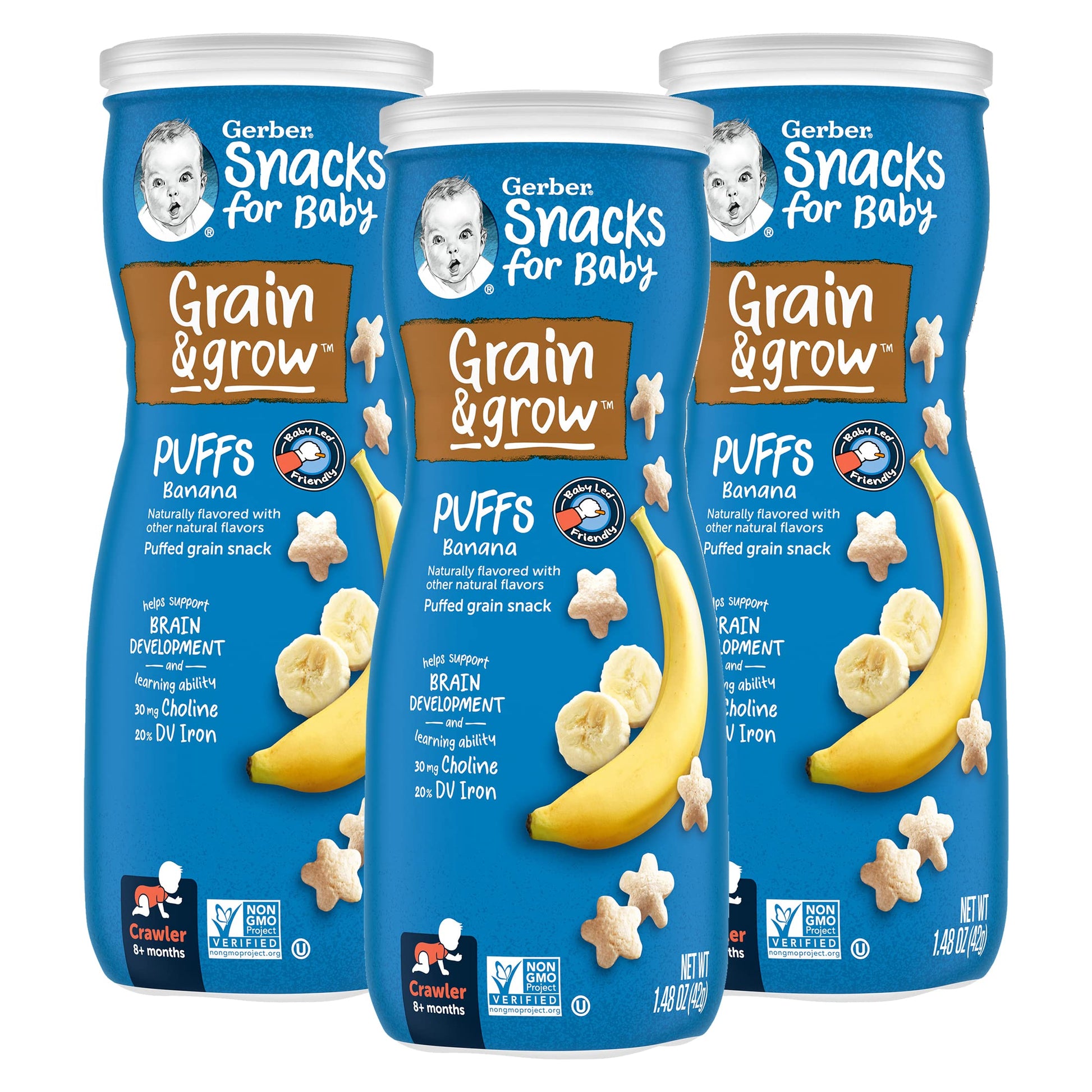 Gerber Snacks For Baby Grain & Grow Puffs, Banana, Puffed Whole Grain Snack For Crawlers, Non-Gmo & Baby Led Friendly, 1.48-Ounc