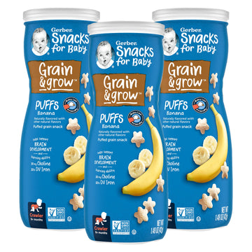 Gerber Snacks For Baby Grain & Grow Puffs, Banana, Puffed Whole Grain Snack For Crawlers, Non-Gmo & Baby Led Friendly, 1.48-Ounc