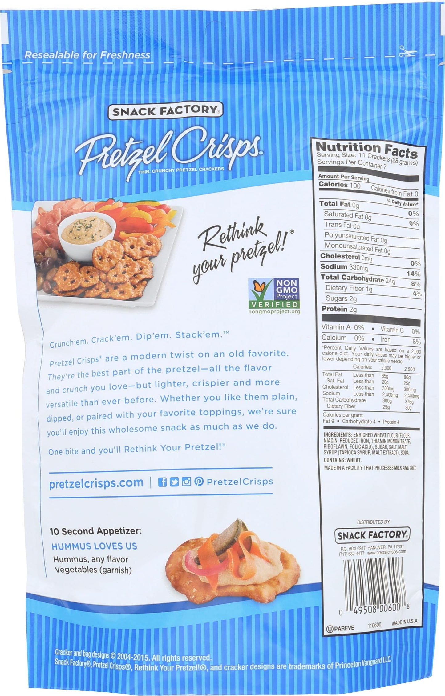 Snack Factory Original Pretzel Crisps  7.2 oz