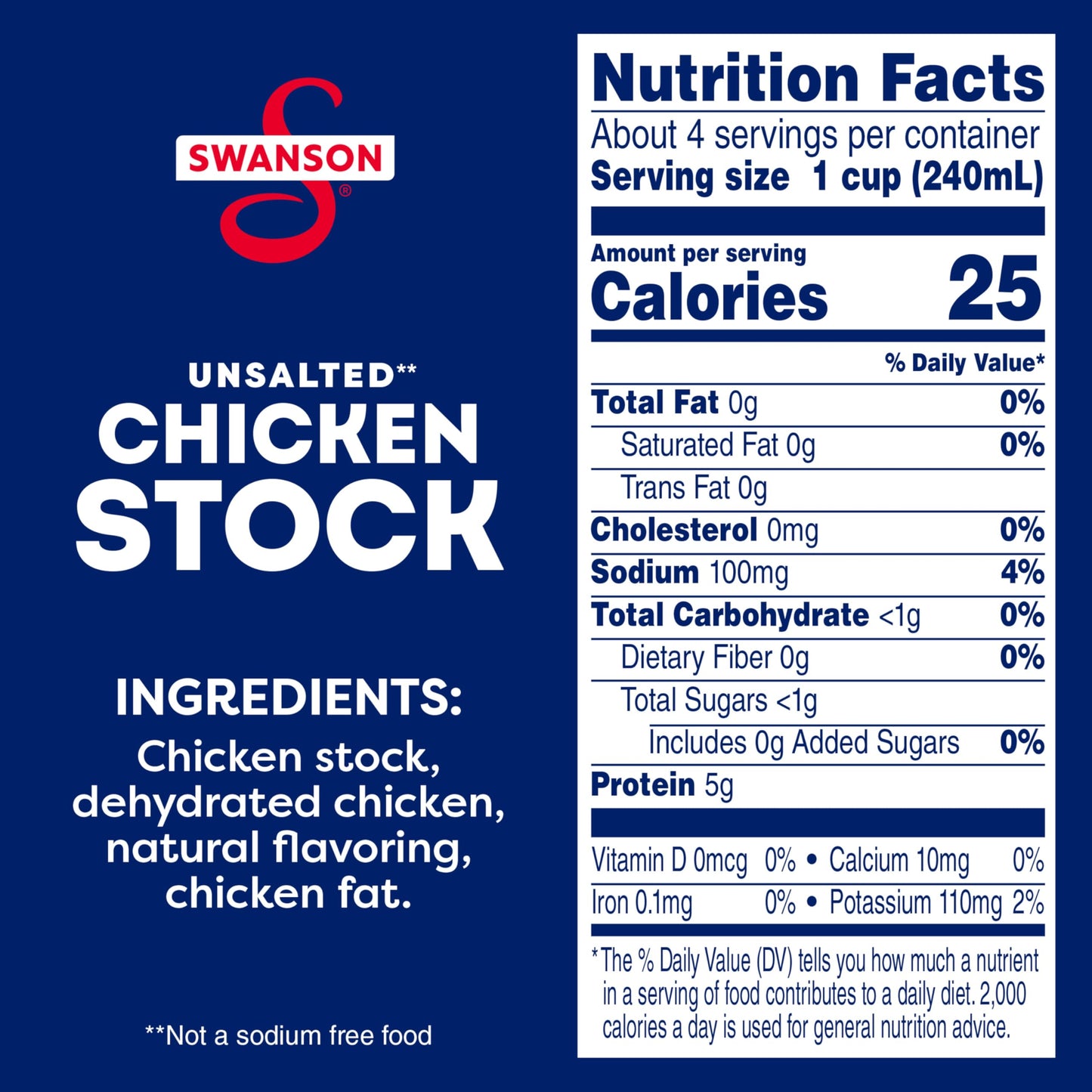 Swanson 100% Natural Unsalted Chicken Stock, 32 oz Carton