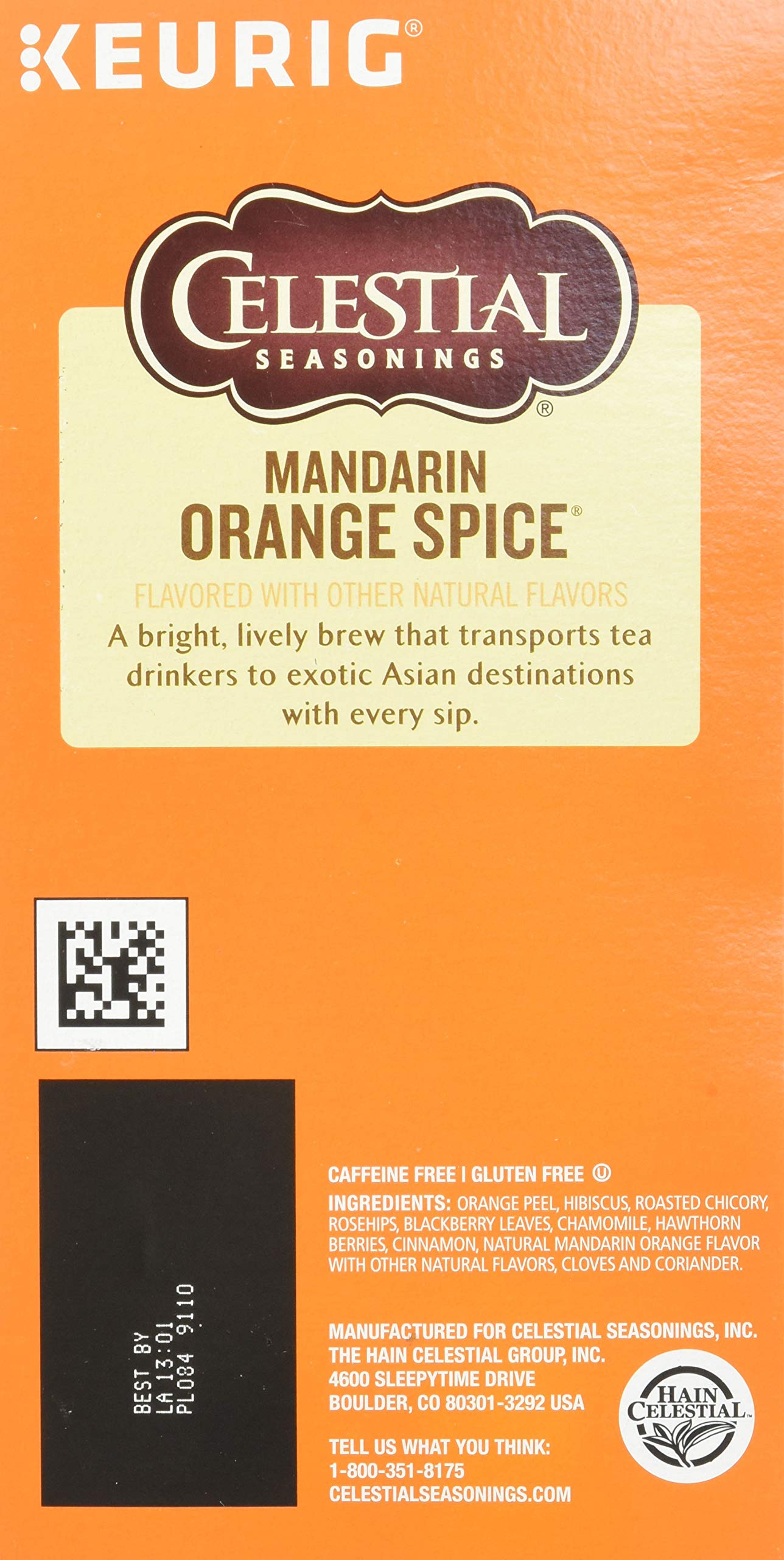 Celestial Seasonings Mandarin Orange Spice Herbal Tea K-Cup, 24 Count, Orange, Model 74-14735