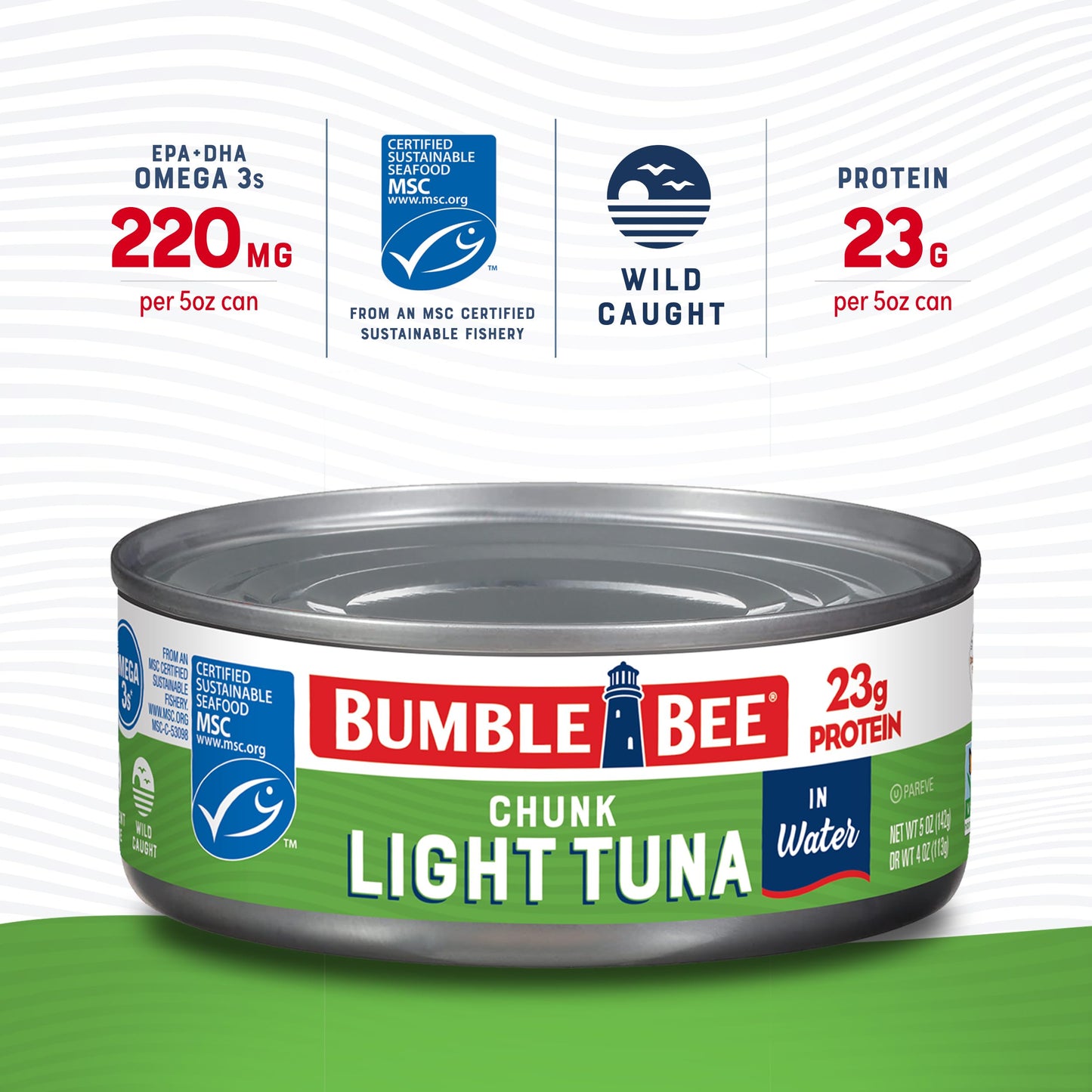 Bumble Bee Chunk Light Tuna In Water, 5 Oz Cans (Pack Of 48) - Wild Caught Tuna - 22G Protein Per Serving - Non-Gmo Project Verified, Gluten Free, Kosher - Great For Tuna Salad And Recipes