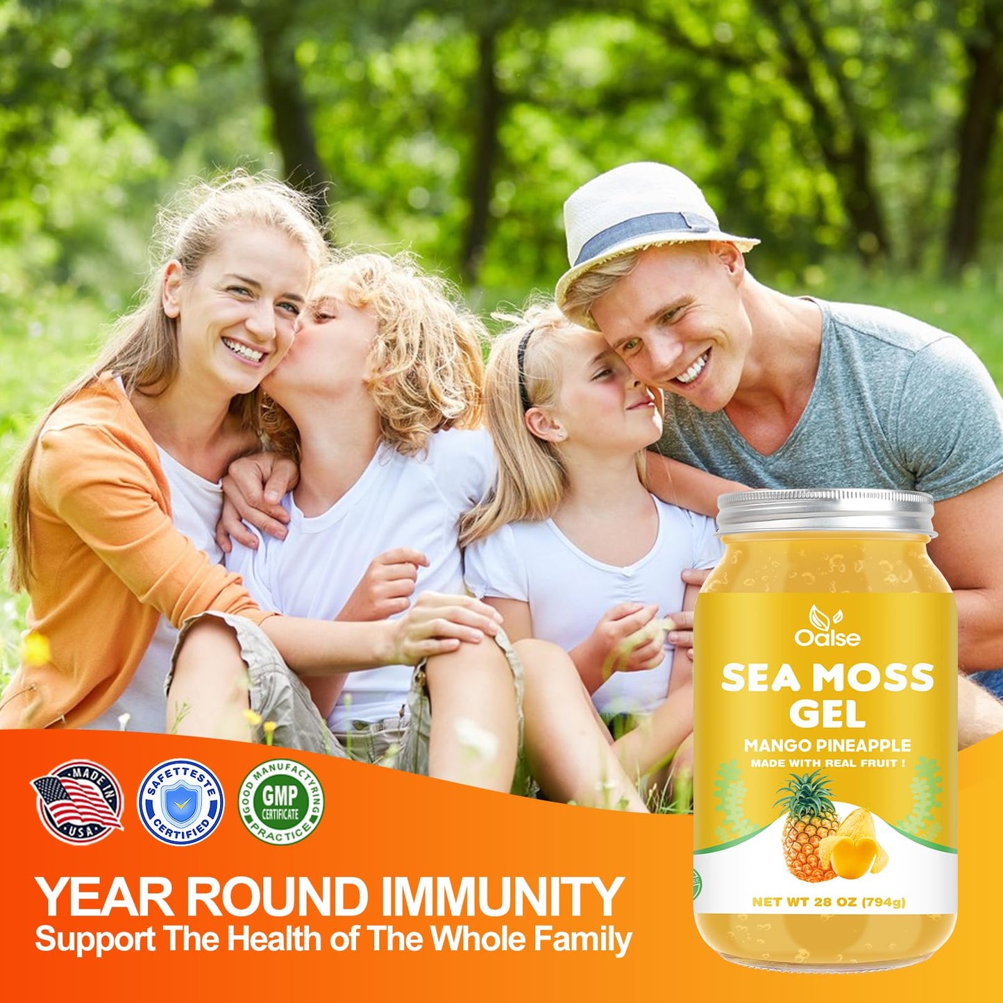 OALSE (28OZ Irish Sea Moss Gel Mango Pineapple Flavor - Natural Seamoss Gel with 92 Minerals and Vitamins - Non-GMO, Gluten-Free
