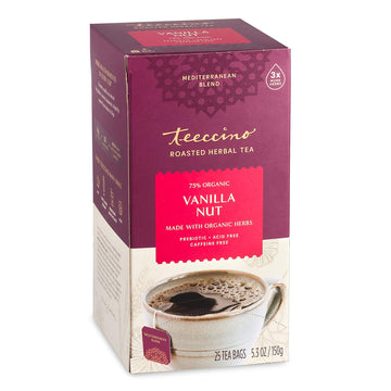 Teeccino Vanilla Nut Herbal Tea - Caffeine Free, Prebiotic, 25 Tea Bags, Rich & Roasted Flavor