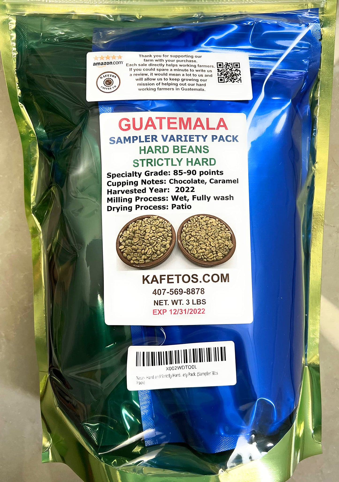 Guatemala Green Unroasted Raw Coffee Beans- Hard And Strictly Hard - Sampler Pack