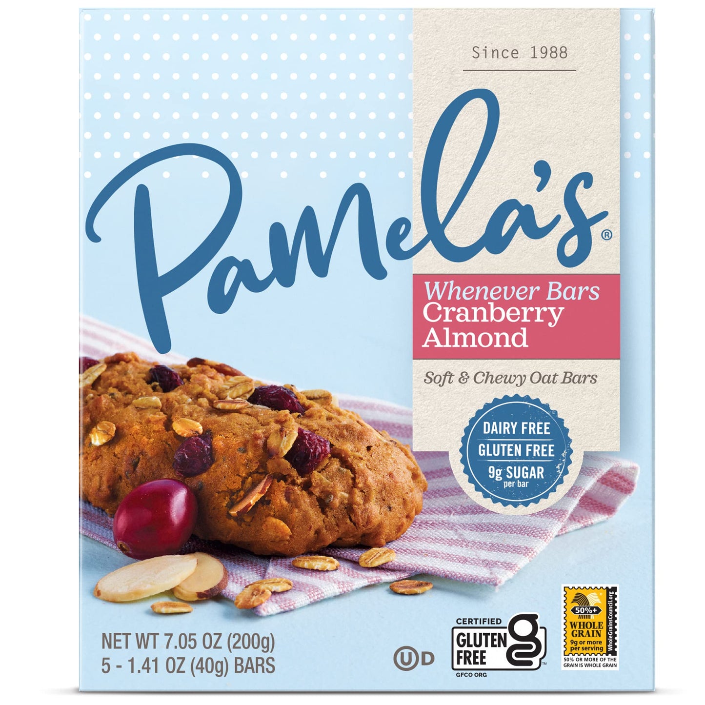 Pamela s Products Gluten Free Whenever Bars, Cranberry Almond, 5 Count Box, 7.05-Ounce (Pack of 6)