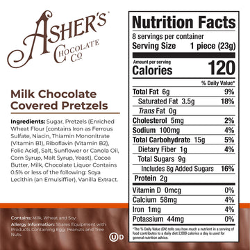 Ashers Chocolates Chocolate Covered Pretzels, Gourmet Sweet & Salty Candy, 6.5oz, Milk Chocolate