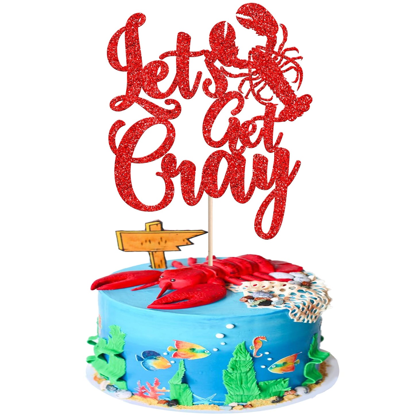 ZHUOWEISM Crawfish Cake Topper Red Glitter Party Decoration Paper Design 3