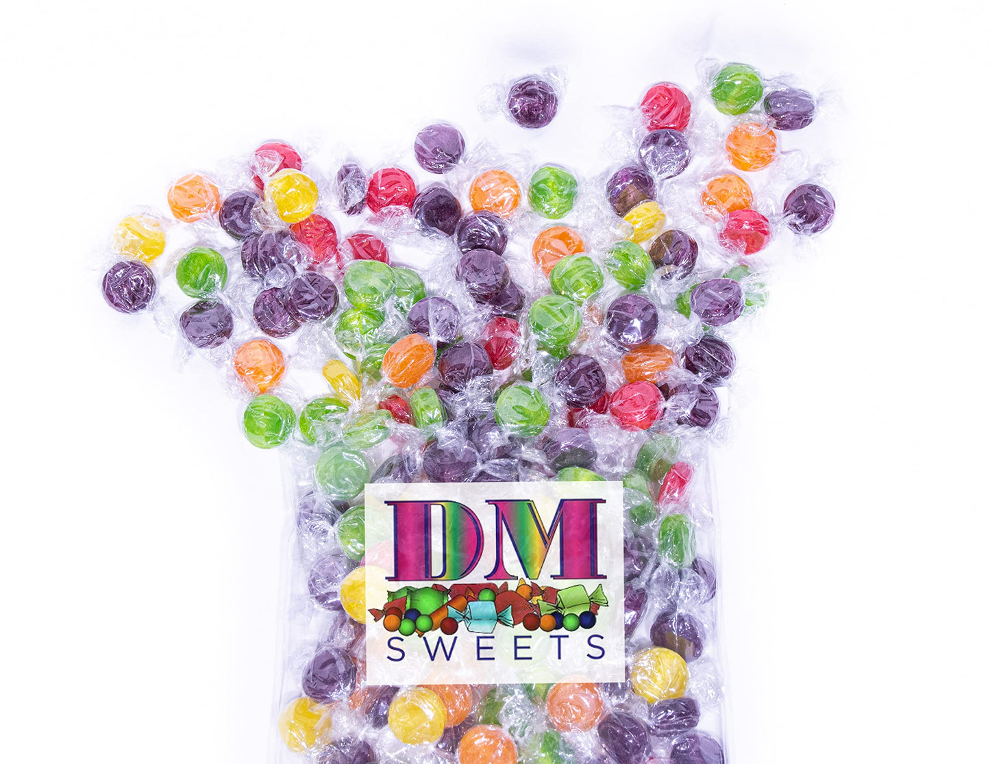 Assorted Fruit Buttons - 2 Lbs Of Bulk Individually Wrapped Cherry Orange Lemon Sour Apple Grape Hard Candy
