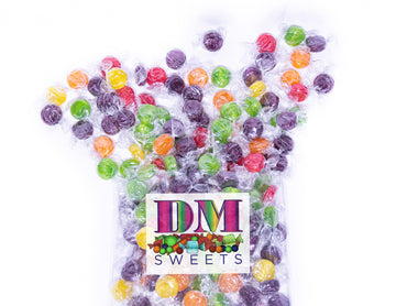 Assorted Fruit Buttons - 2 Lbs Of Bulk Individually Wrapped Cherry Orange Lemon Sour Apple Grape Hard Candy