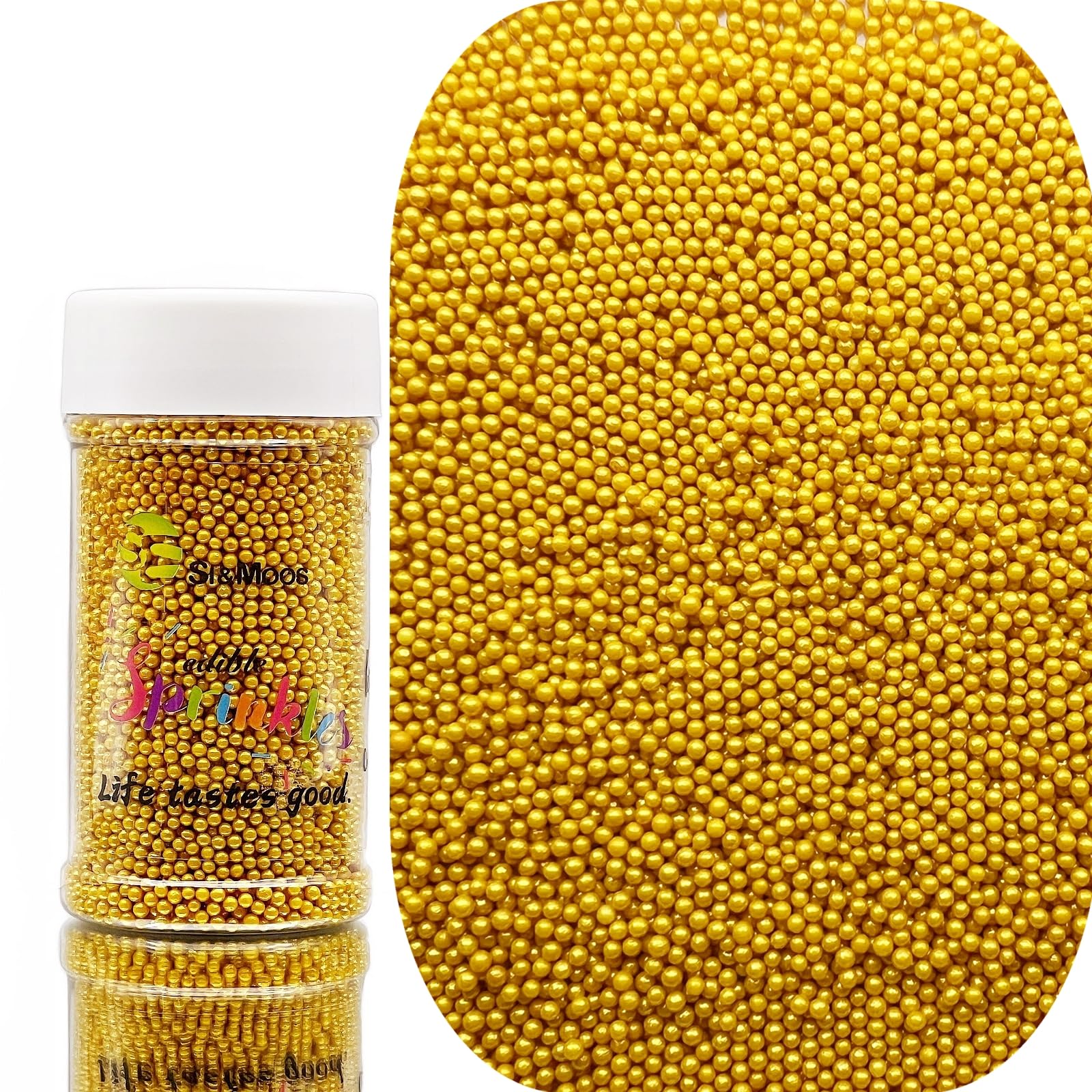 SE Si&Moos Gold Sprinkles Gold Nonpareils Edible Pearls for Cake Decorating Small Pearl Sprinkles Halloween Cake Decorations Chr