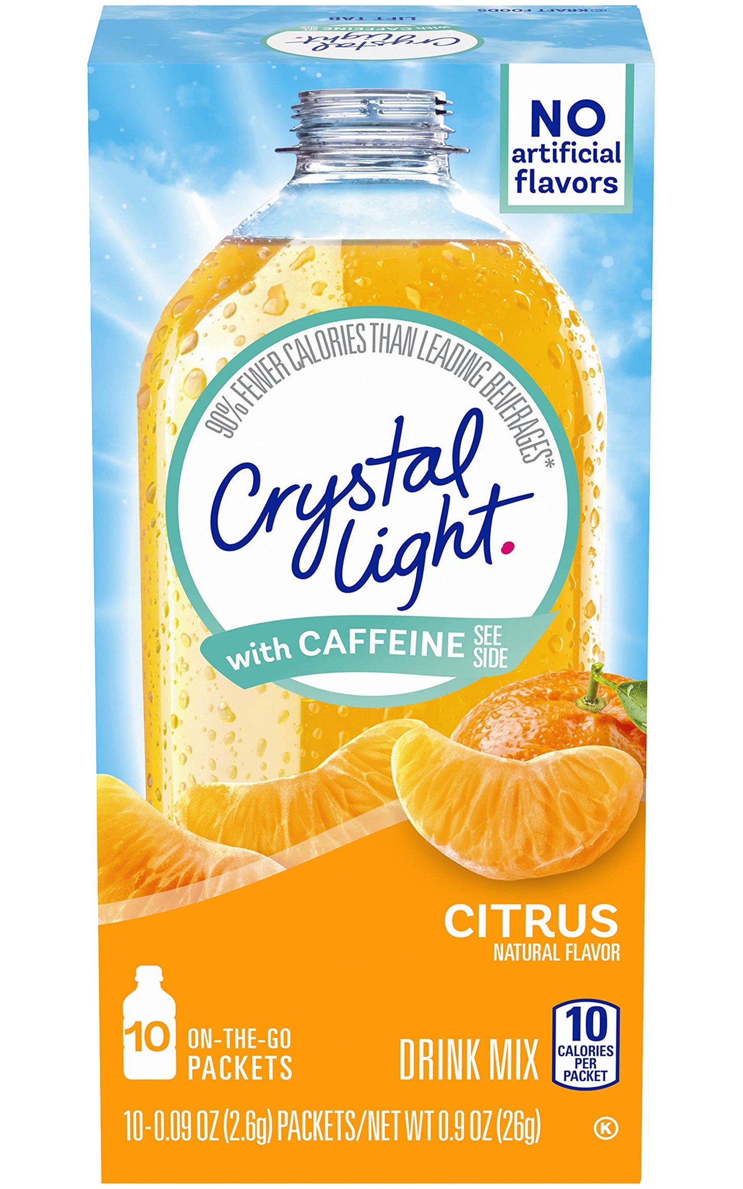 Crystal Light Citrus On-The-Go Powdered Drink Mix with Caffeine, 10 ct., 0.9 Ounce (Pack of 5)