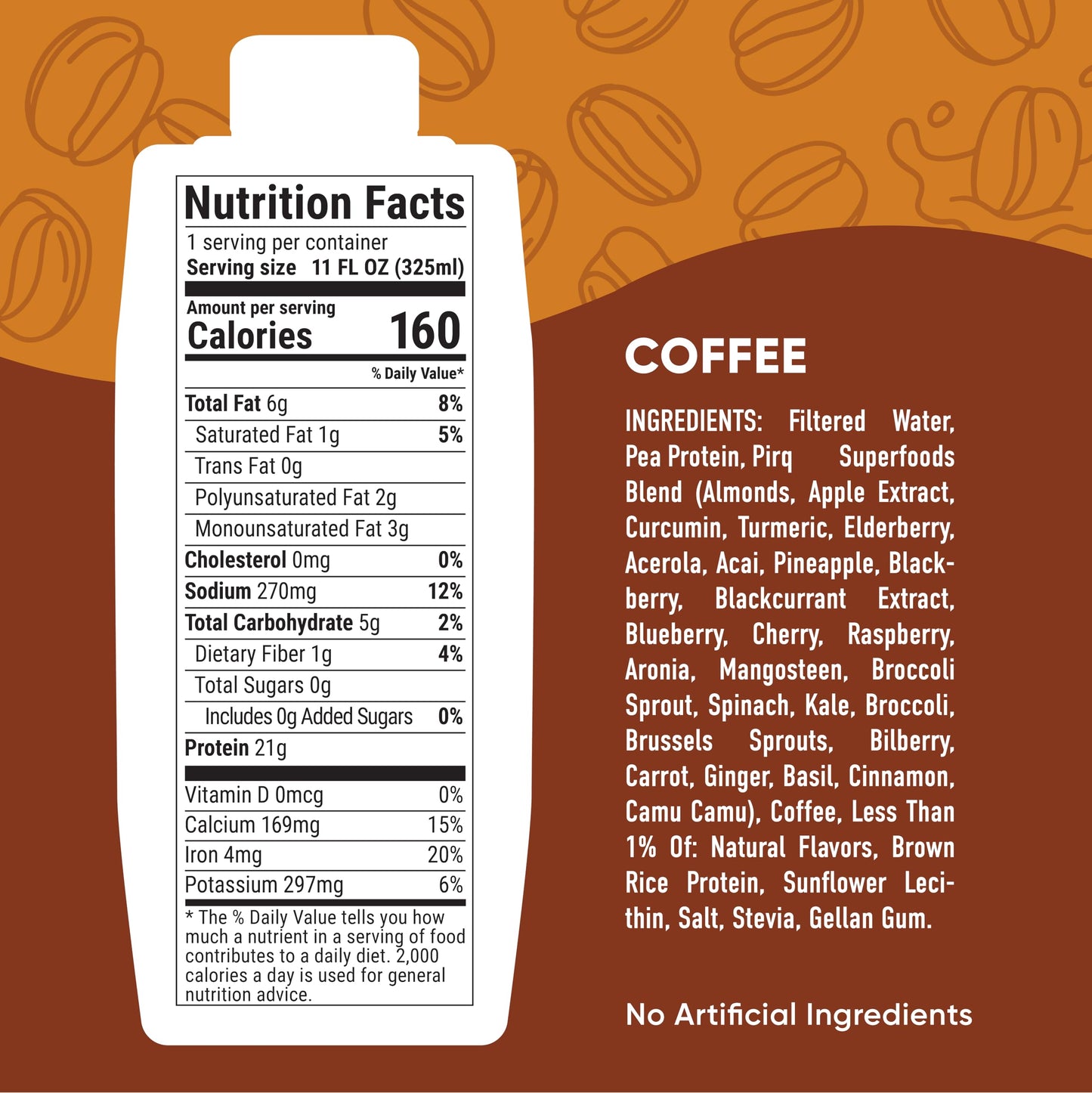 Pirq, 21g Plant Protein Shake, 25 Superfoods, 0g Sugar, Vegan Protein, Dairy-Free, Gluten & Soy Free, Kosher, Keto, Low Carb, Lo