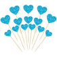 Gyufise Heart Cupcake Toppers 30Pcs Glitter Paper Picks for Valentines Day Party Decorations, Blue, Model ZN0555-BL