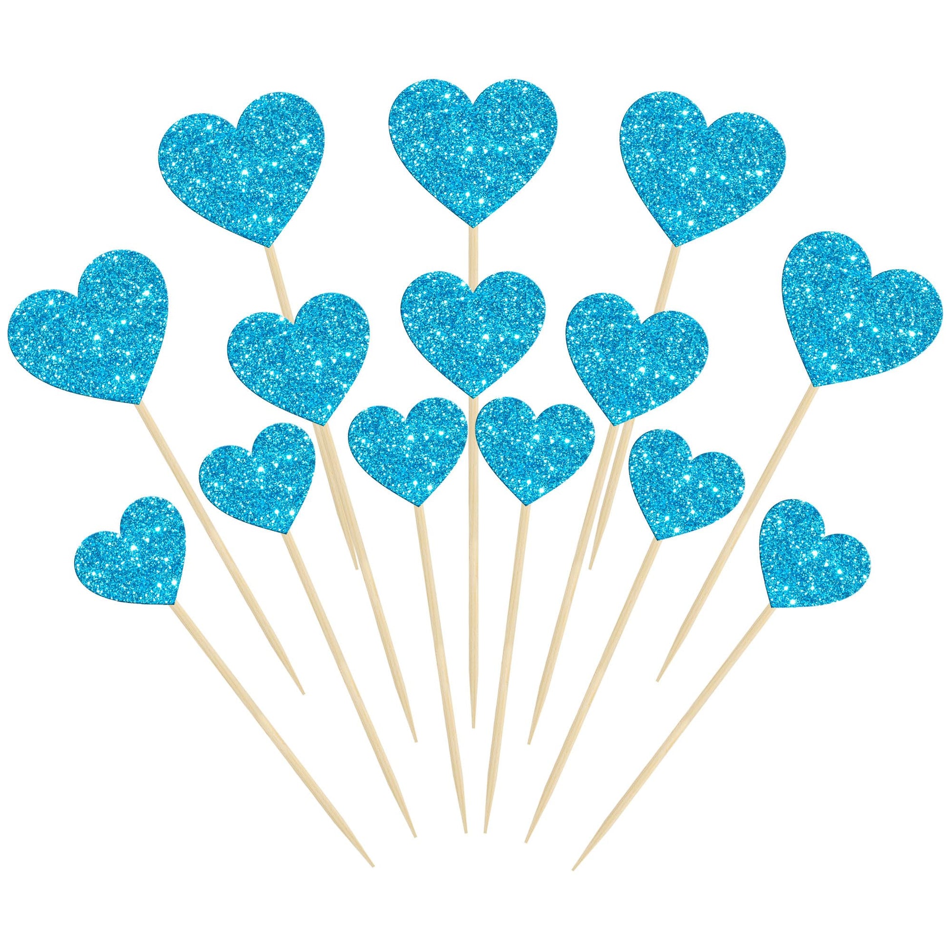 Gyufise Heart Cupcake Toppers 30Pcs Glitter Paper Picks for Valentines Day Party Decorations, Blue, Model ZN0555-BL