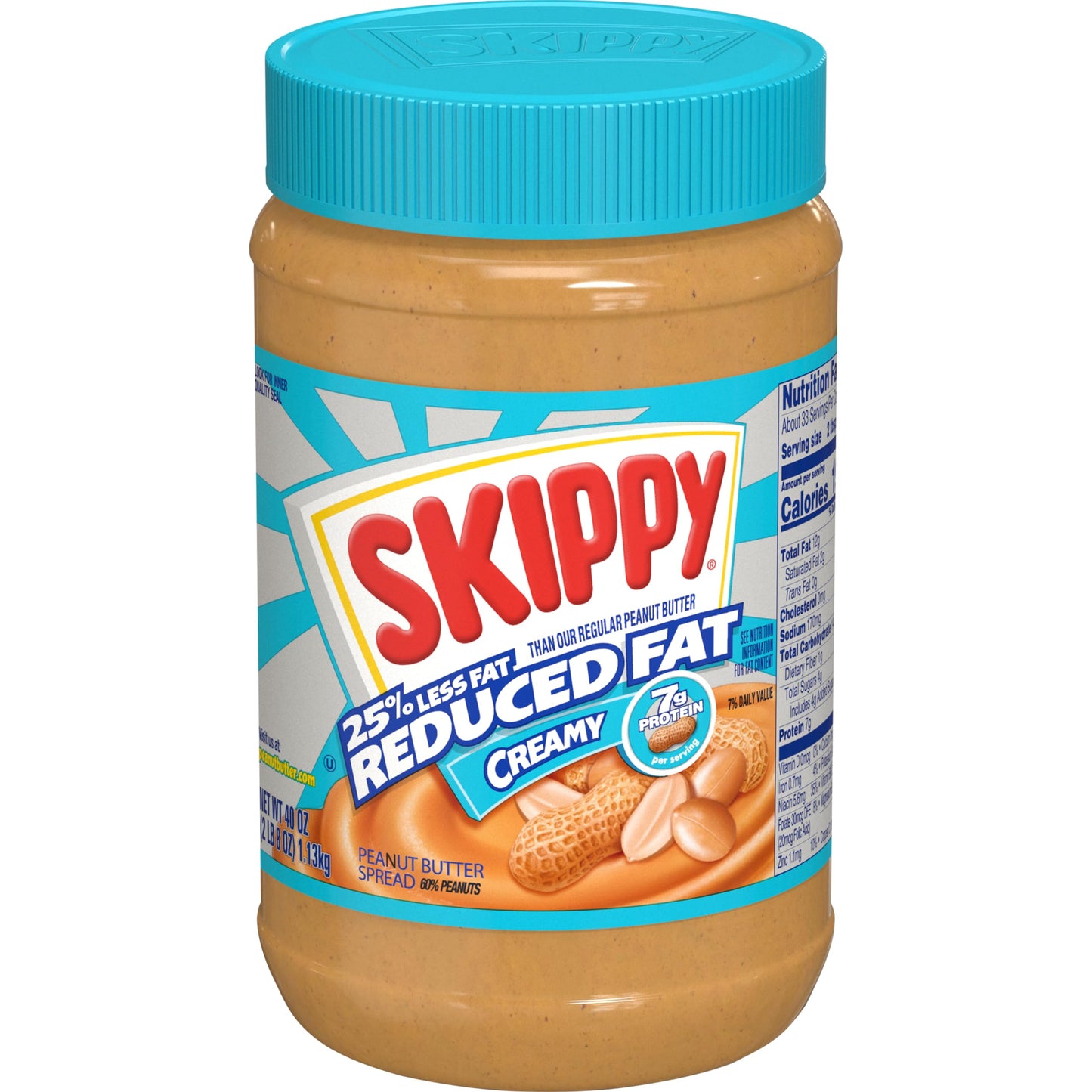 SKIPPY Reduced Fat Creamy Peanut Butter Spread, 40 oz, Pack of 1, Model 10454