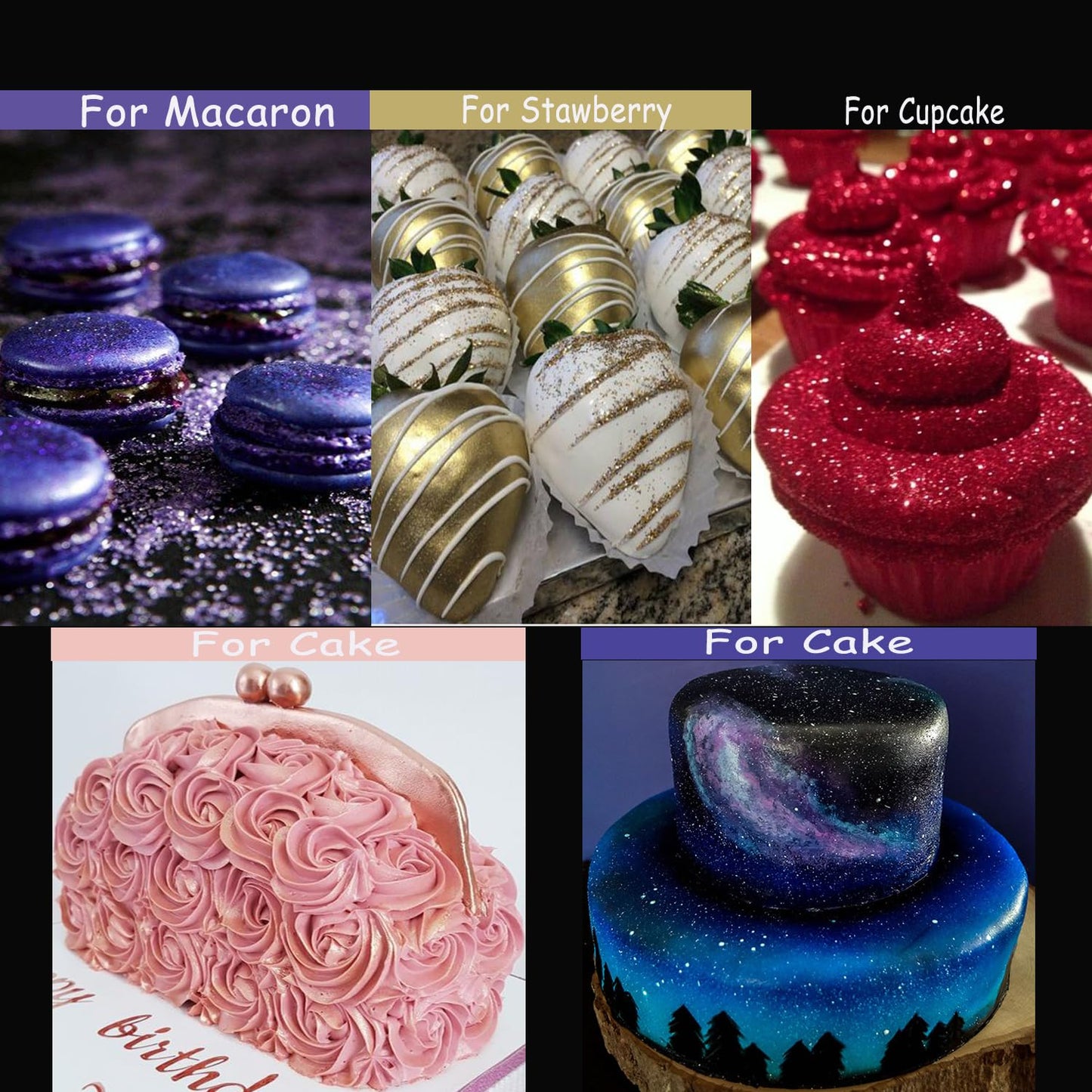 Shimmer Edible Glitter For Drinks Cocktails, Food Grade 4G/Bottle, Sujoygar, Luster Dust Set For Cakes, Baking, Strawberries, Ch