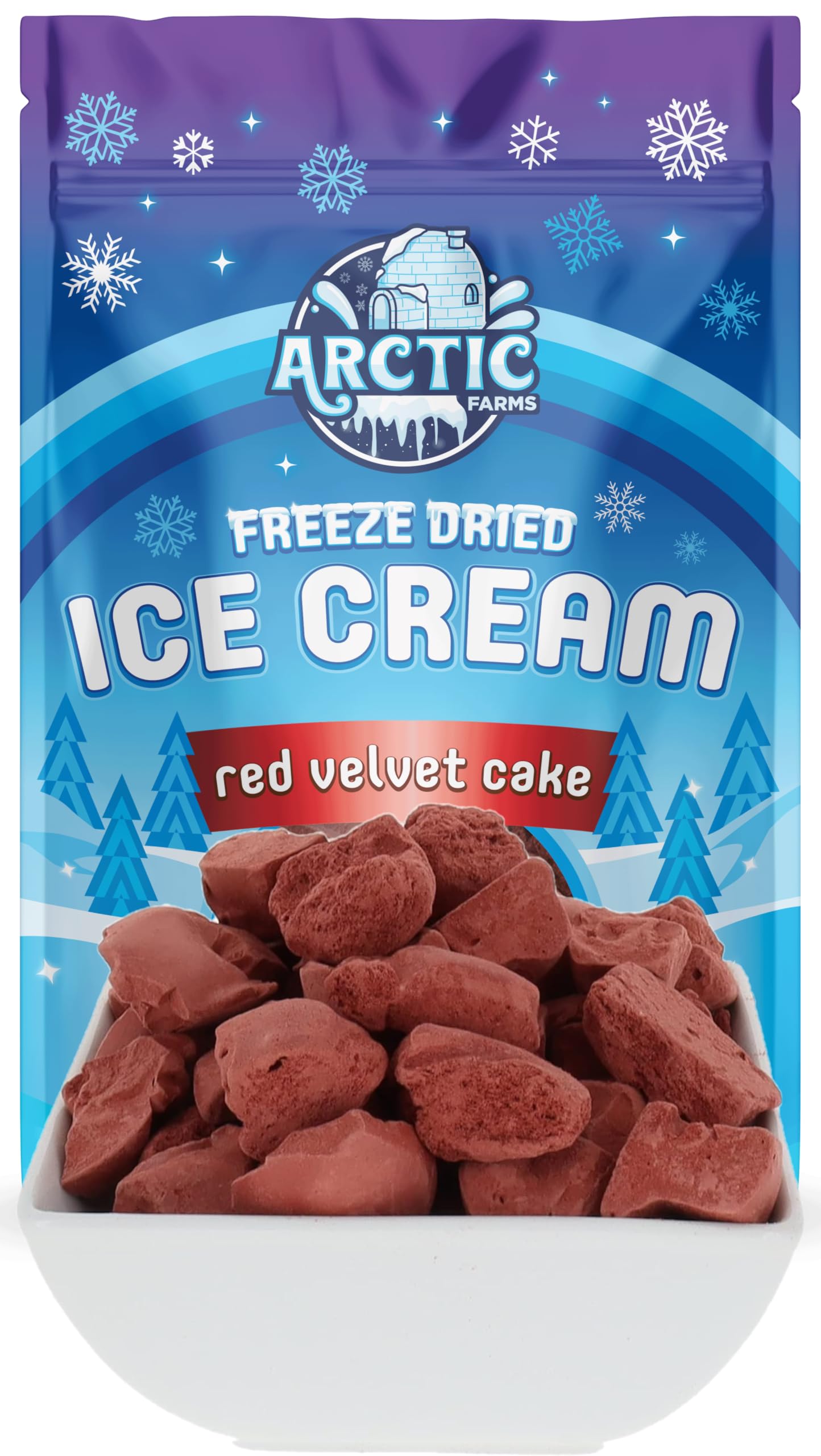 Arctic Farms Freeze Dried Ice Cream Bits Bagged And Boxed - Does Not Melt (Red Velvet Cake)