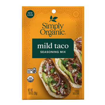 Simply Organic Mild Taco Seasoning Mix, Gluten Free, Certified Organic, Kosher, Vegetarian - Pure Flavor for Tacos, Stir-Fries, 