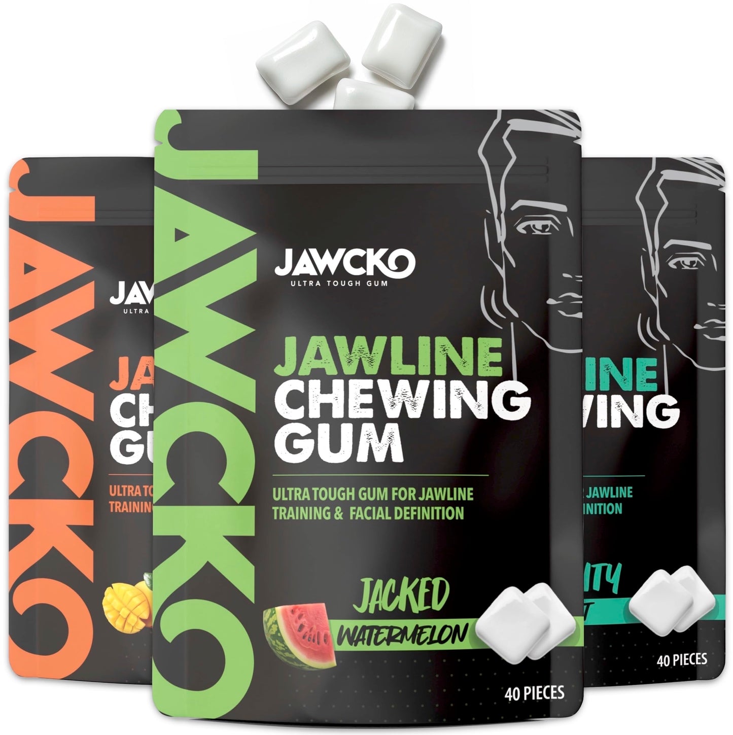 JAWCKO Ultra-tough Jawline Chewing Gum Variety 3-Pack | Get a Stronger, Squarer Jawline | 15X Hardness | Jaw Training Hard Gum |