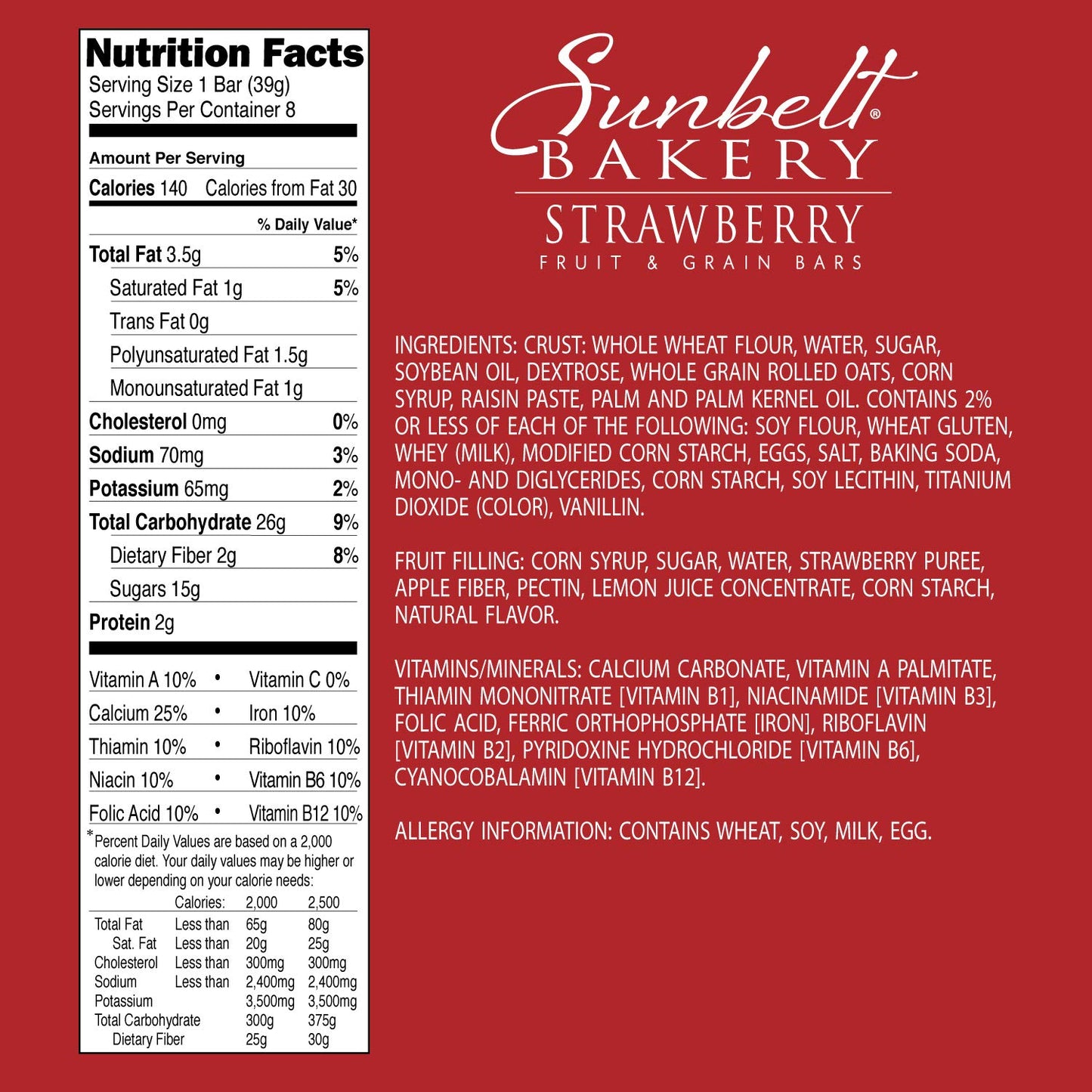 Sunbelt Bakery Strawberry Fruit & Grain Bars, 1.4 Oz Bars, 8 Count