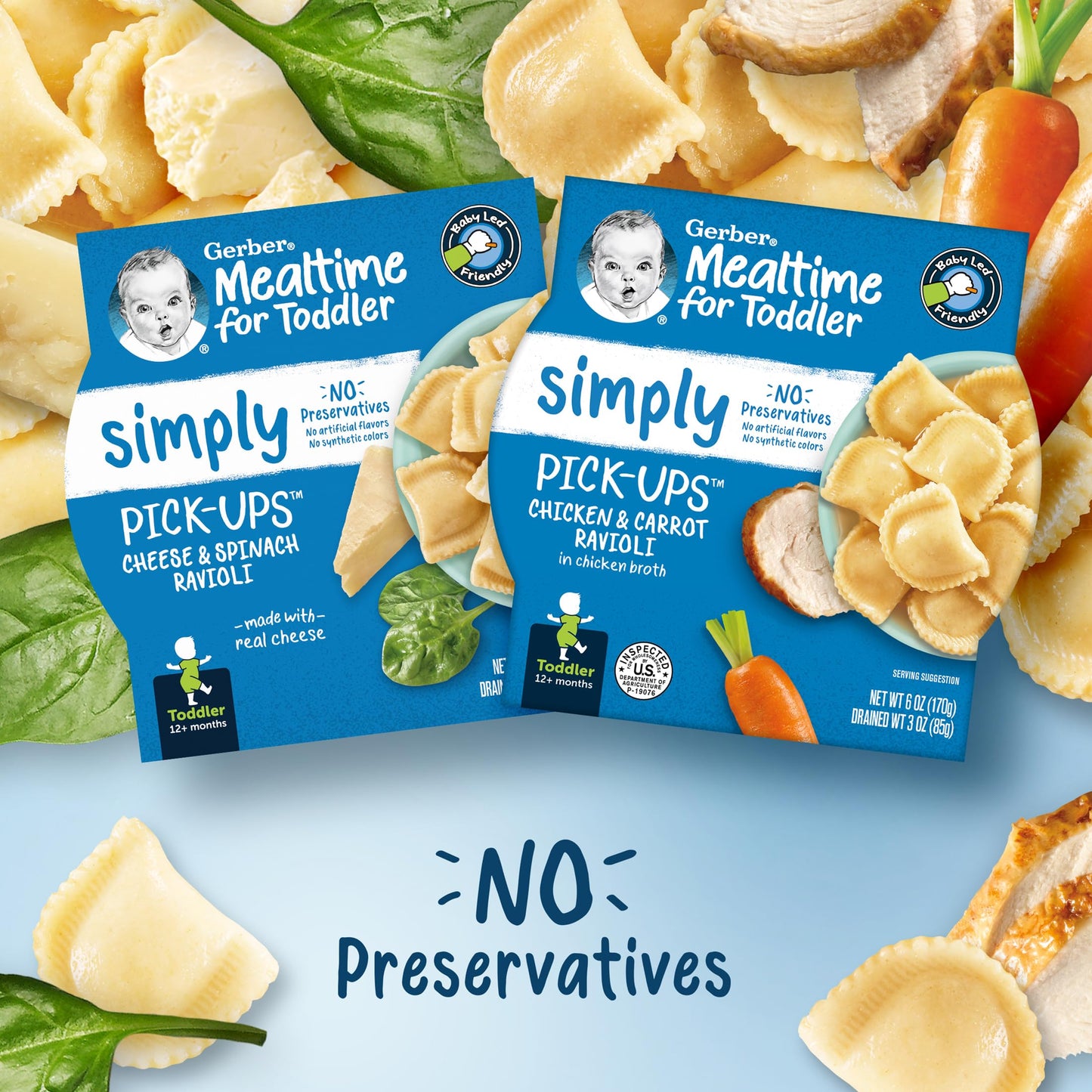 Gerber Mealtime For Toddler, Pick-Ups, Ravioli Multipack, 6 Oz Tray (Pack Of 6), Variety Pack