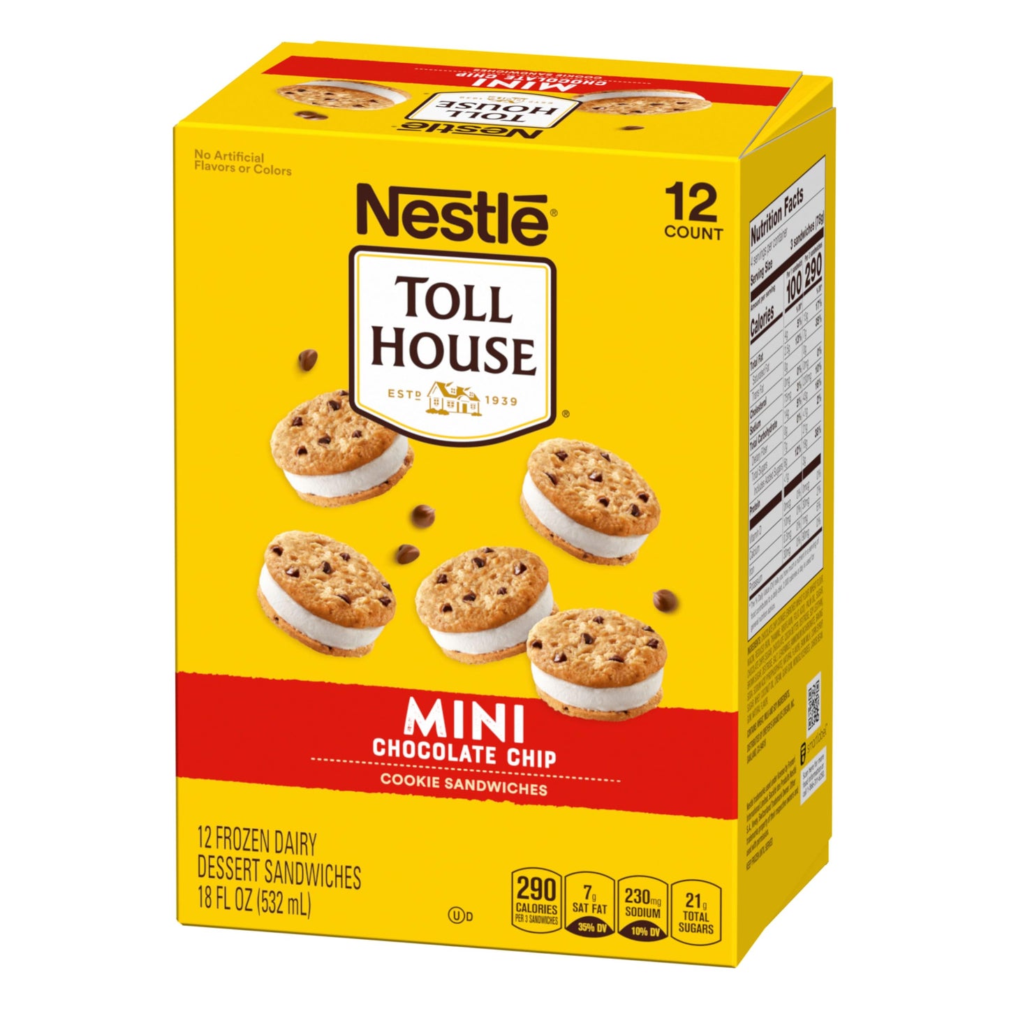 Tollhouse Mini Vanilla Chocolate Chip Cookie Sandwiches, 18 Fl Oz (Frozen), 12 Count