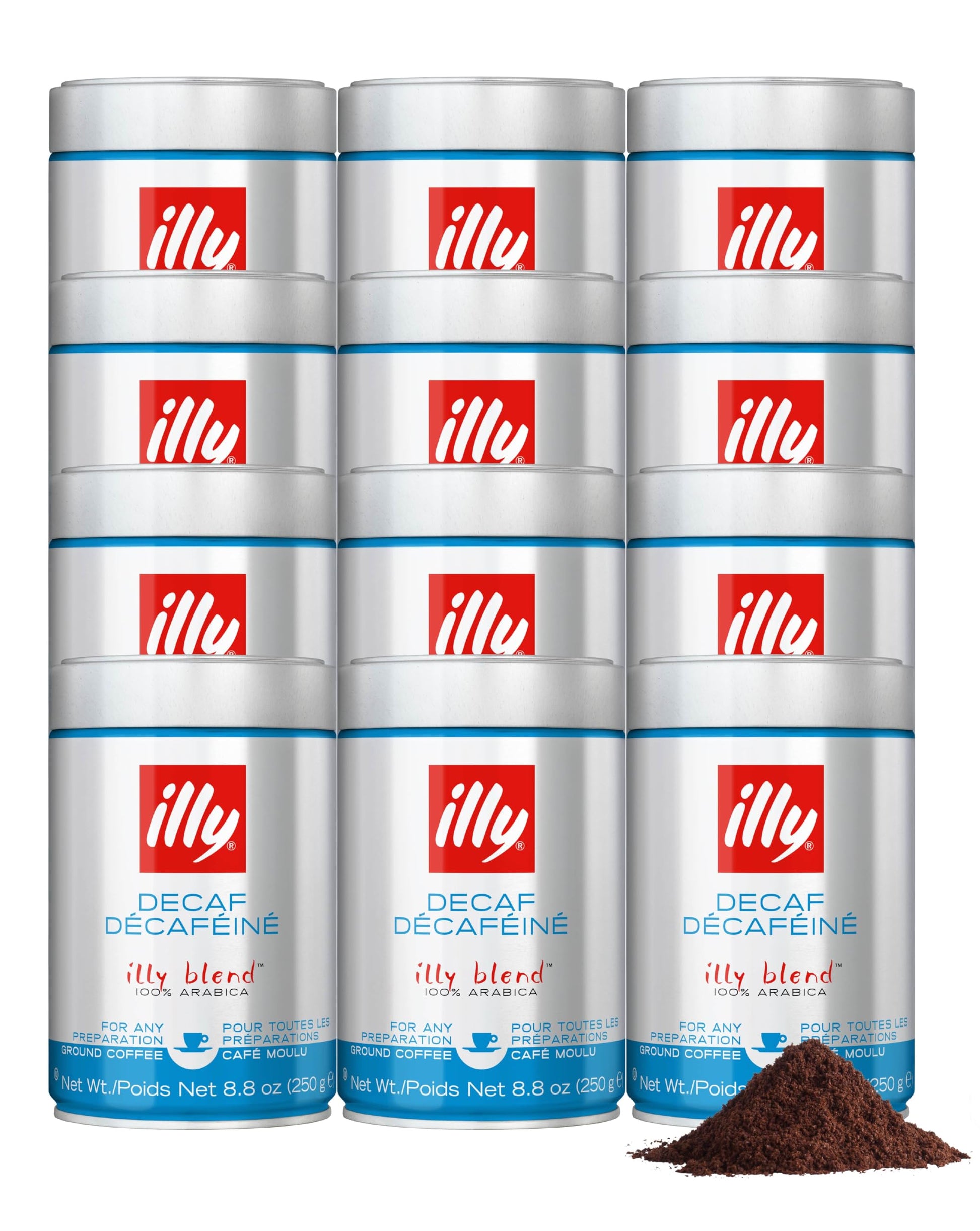Illy Ground Espresso Coffee, Decaffeinated - Medium Roast - Mild & Balanced - 100% Arabica - Pre-Ground for Espresso - Pressuriz