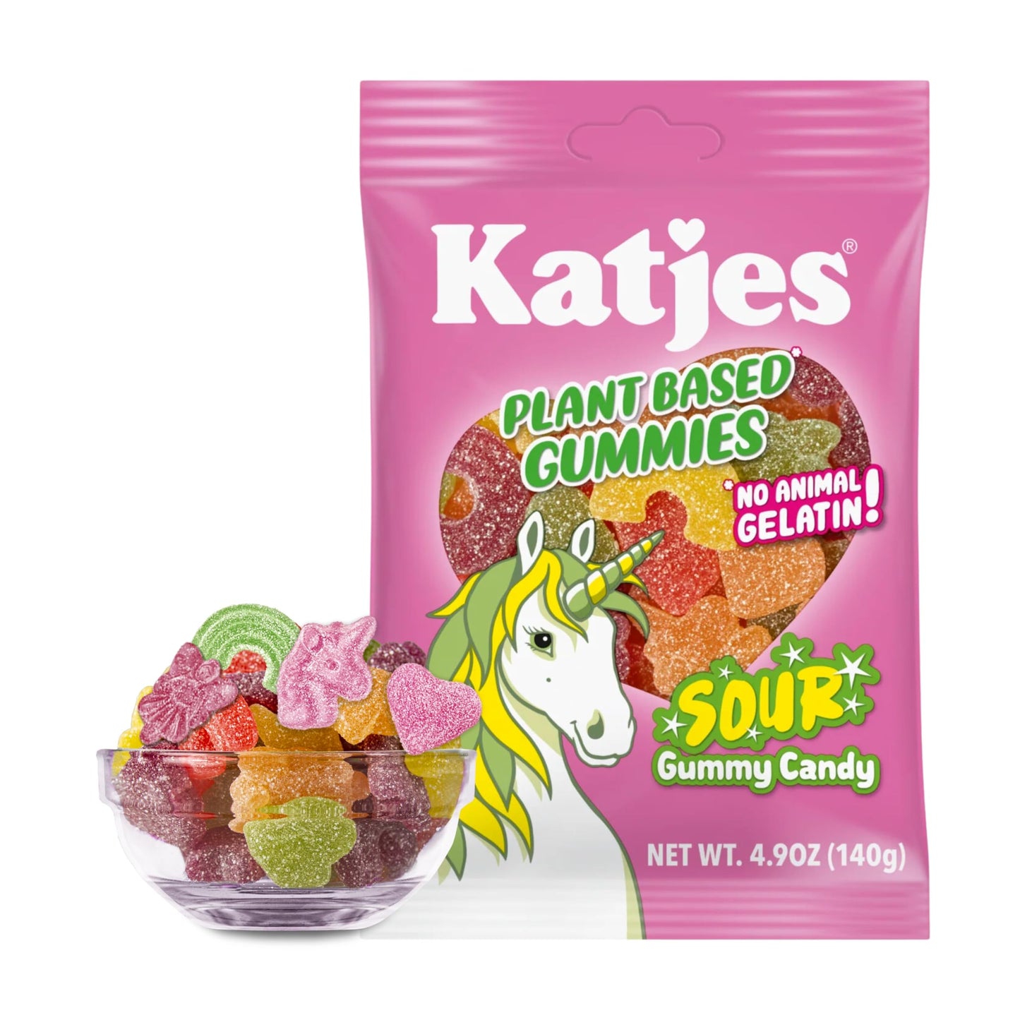 Katjes Plant Based Sour Gummy Candy - Passion Fruit, Orange, Lime, Raspberry & Black Currant Flavored Sour Gummies - Palm Oil Fr