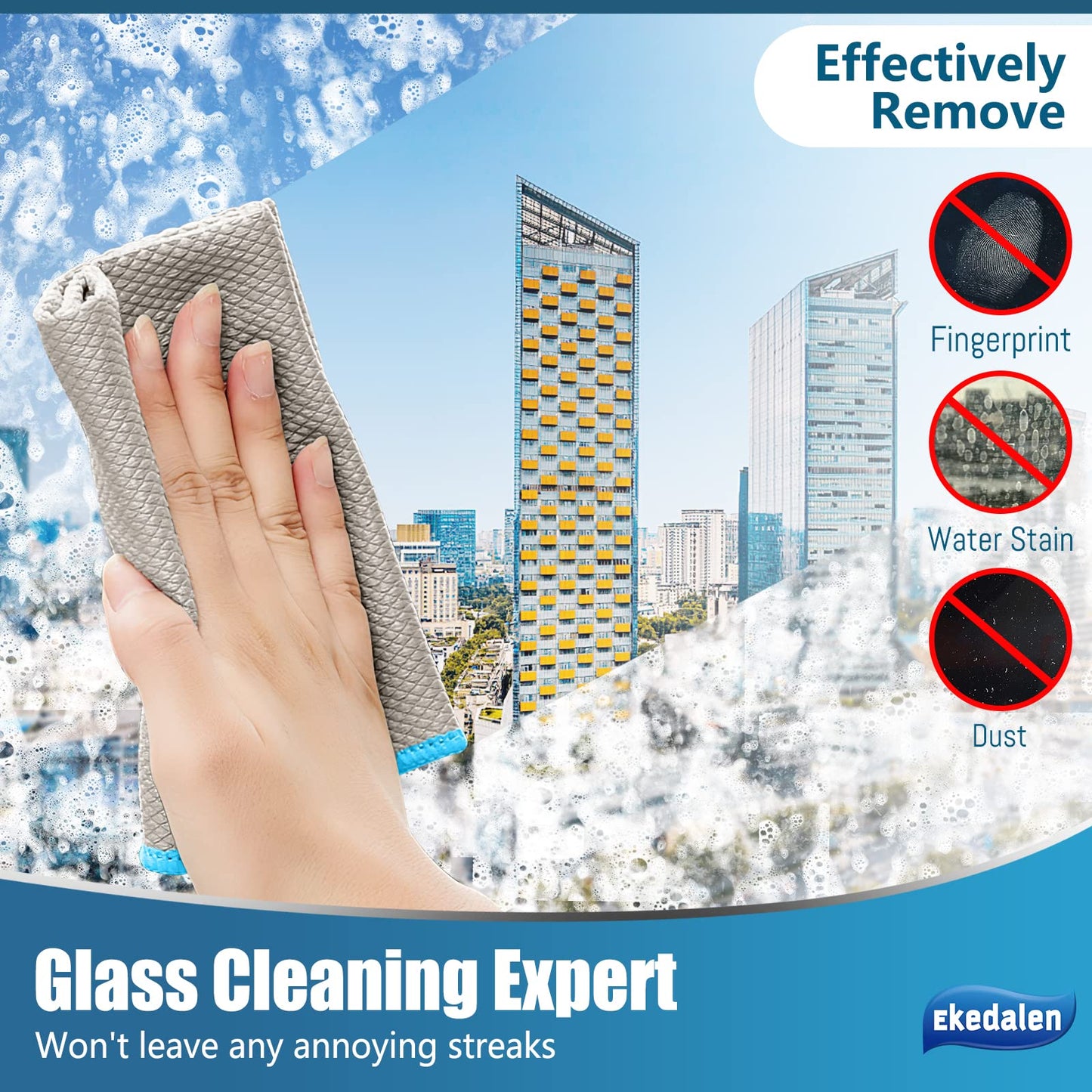 Ekedalen Miracle Microfiber Cleaning Cloths - Streak Free, Lint Free, 12x16, Light Grey, Reusable, Pack of 8 for Kitchen & Home