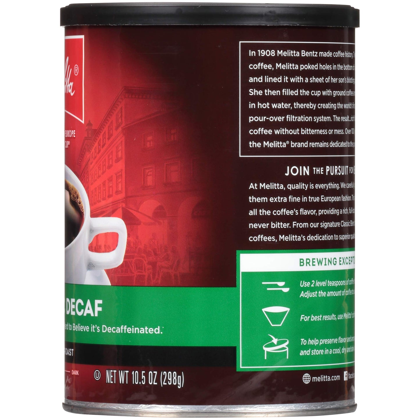Melitta Classic Decaf Coffee, Medium Roast, Extra Fine Grind, 10.5 Ounce Can, Pack of 6, 63 Ounces Total