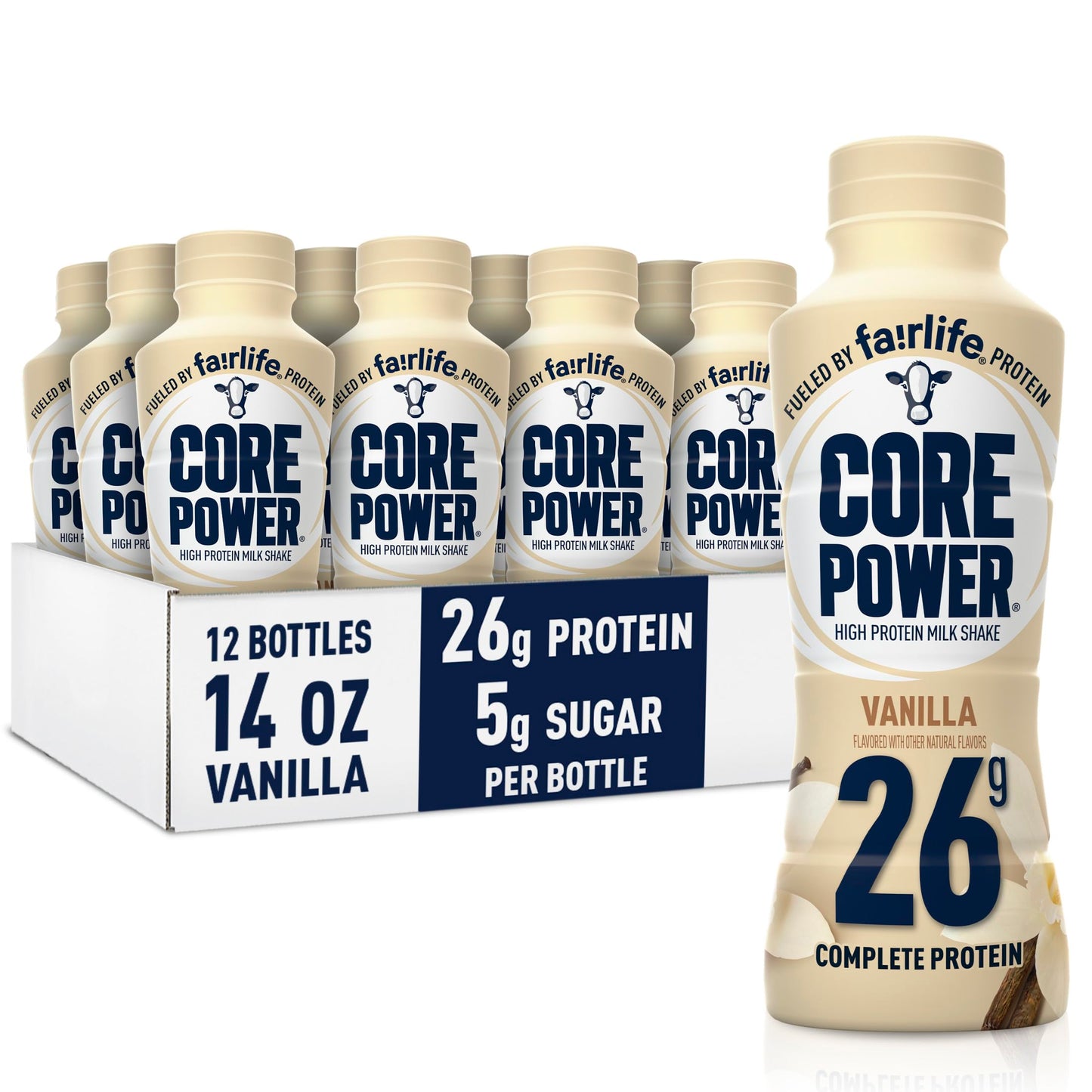 Core Power Protein Shake, Vanilla, 26g Protein, 14 Fl Oz, Pack of 12, Model OZJONG