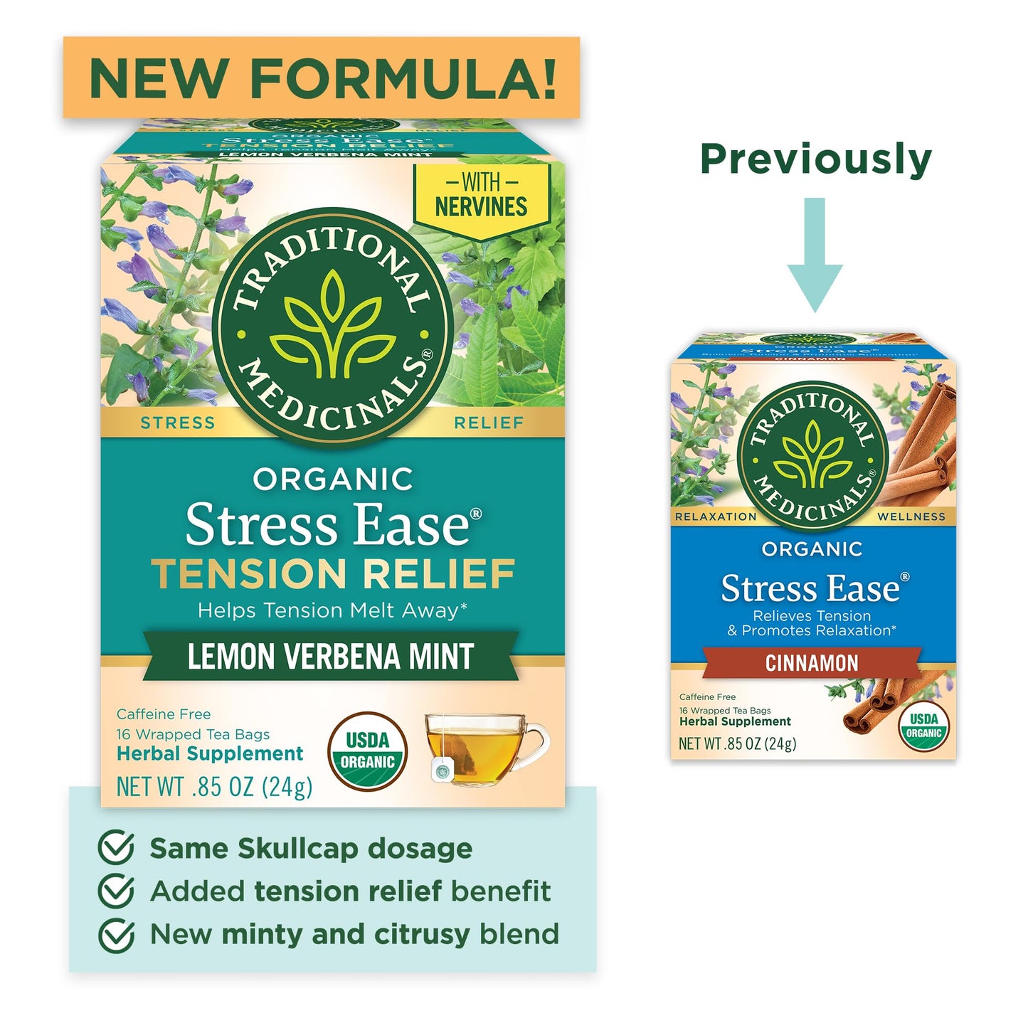 Traditional Medicinals Organic Stress Ease Tea, 96 Tea Bags (6 Pack), Relieves Tension, Promotes Relaxation