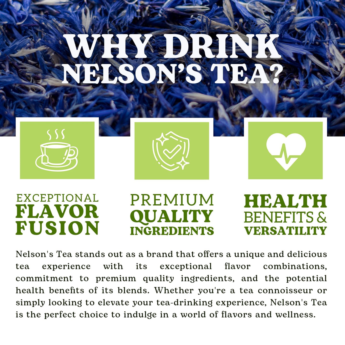Nelsons Tea Cornflower Petals - Dried Blue Cornflower for Tea Blends & Bath Salts, 2 oz.